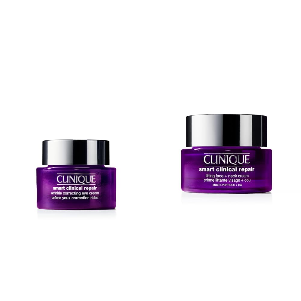 Clinique Smart Clinical Repair Face + Eye Cream Bundle | Anti-Aging Hydration with Peptides + Hyaluronic Acid | Travel Size