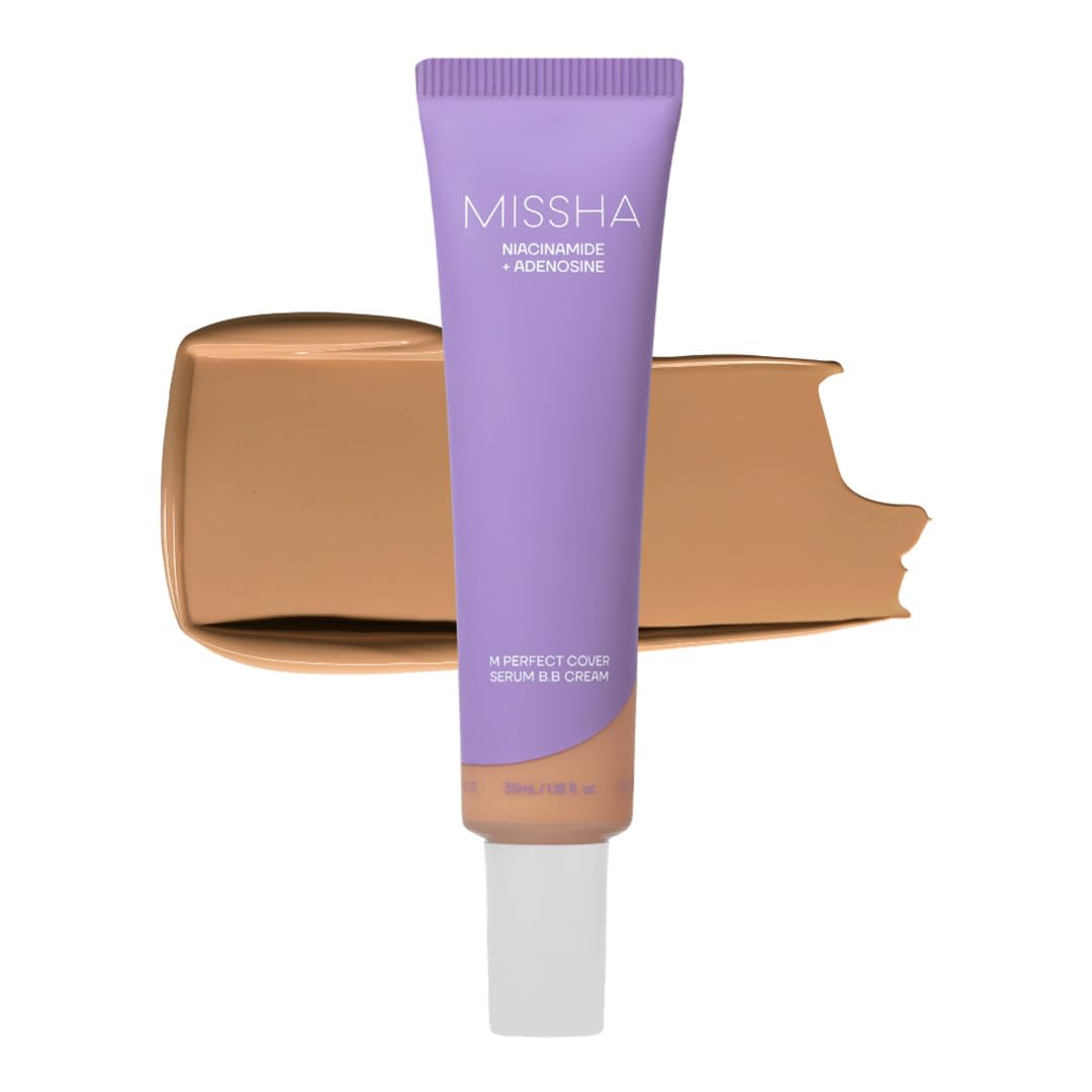 MISSHA M Perfect Cover Serum BB Cream No.33 Tan 1.18 oz | Cardi B's pick; tan warm undertone; skin tint, tinted moisturizer, skin care foundation, Korean Makeup, buildable coverage