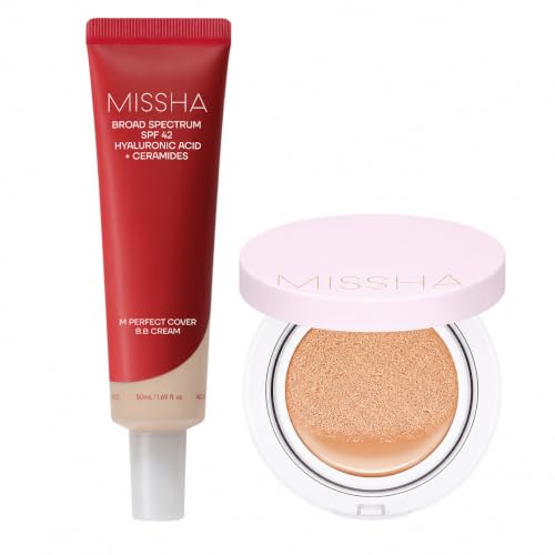 MISSHA BB Cream & Magic Cushion No.23 Korean Dewy Base Makeup Set | create a smooth dewy base with buildable coverage and easy touch-ups.