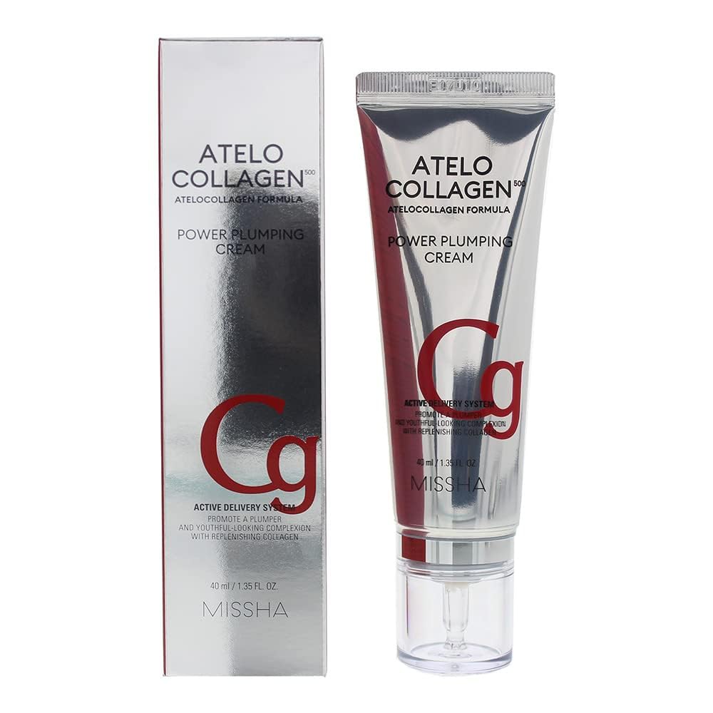 MISSHA Atelo Collagen 500 Power Plumping Cream Korean Moisturizer 1.35 oz | 4 types support moisture, elasticity, and radiant-looking complexion for comfortable day and night care.