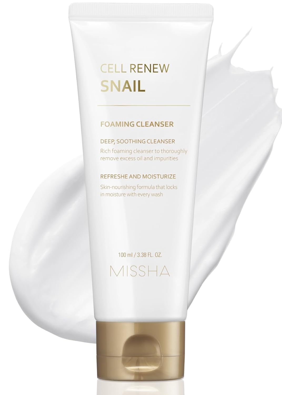 MISSHA Cell Renew Snail Foaming Cleanser Korean Face Wash 3.38 oz | Mucin-powered lather helps rinse away buildup, support hydration and elasticity, and leave a refreshed glow.