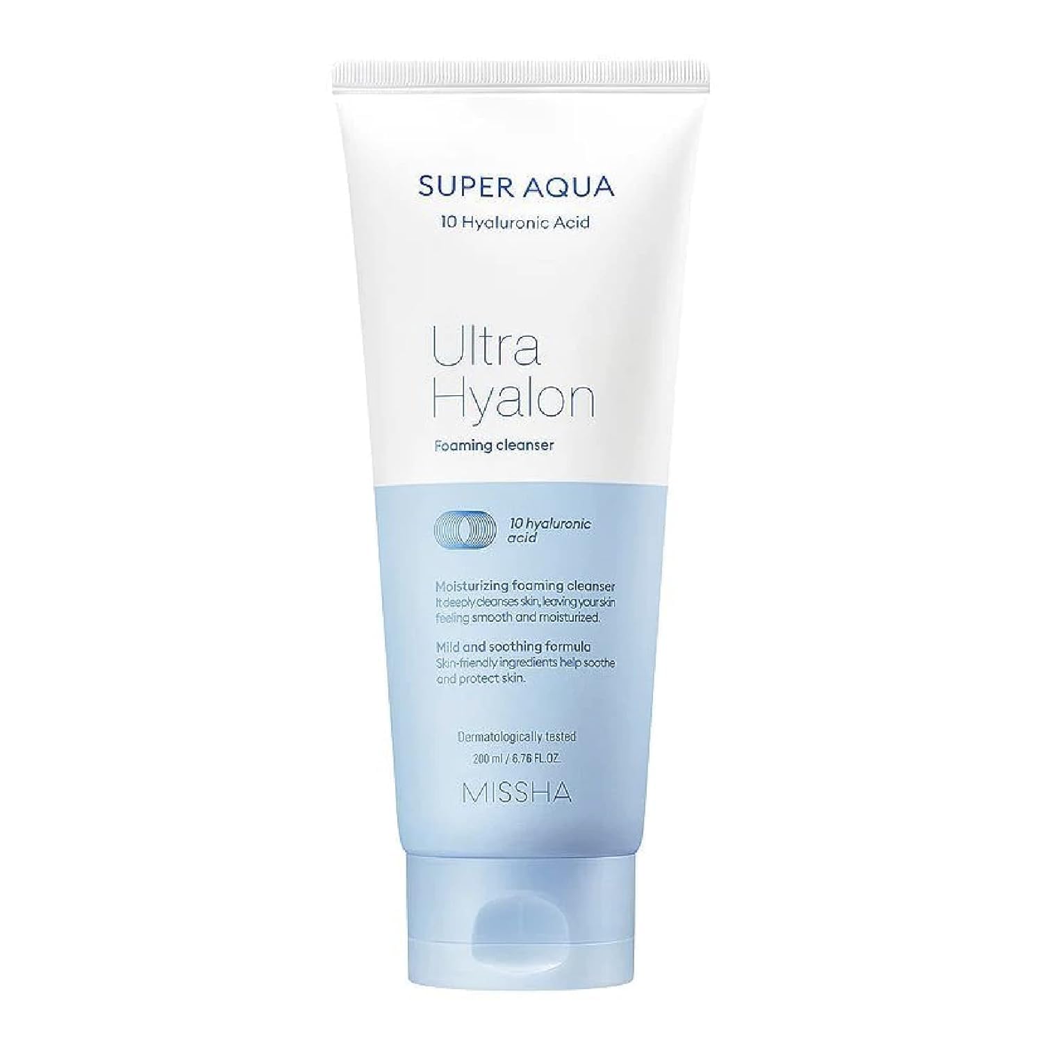 MISSHA Super Aqua Ultra Hyalron Cleansing Foam Face Wash 6.76 oz | 10 types of hyaluronic acid support moisture, soft lather, and a refreshed feel for morning or night routines.