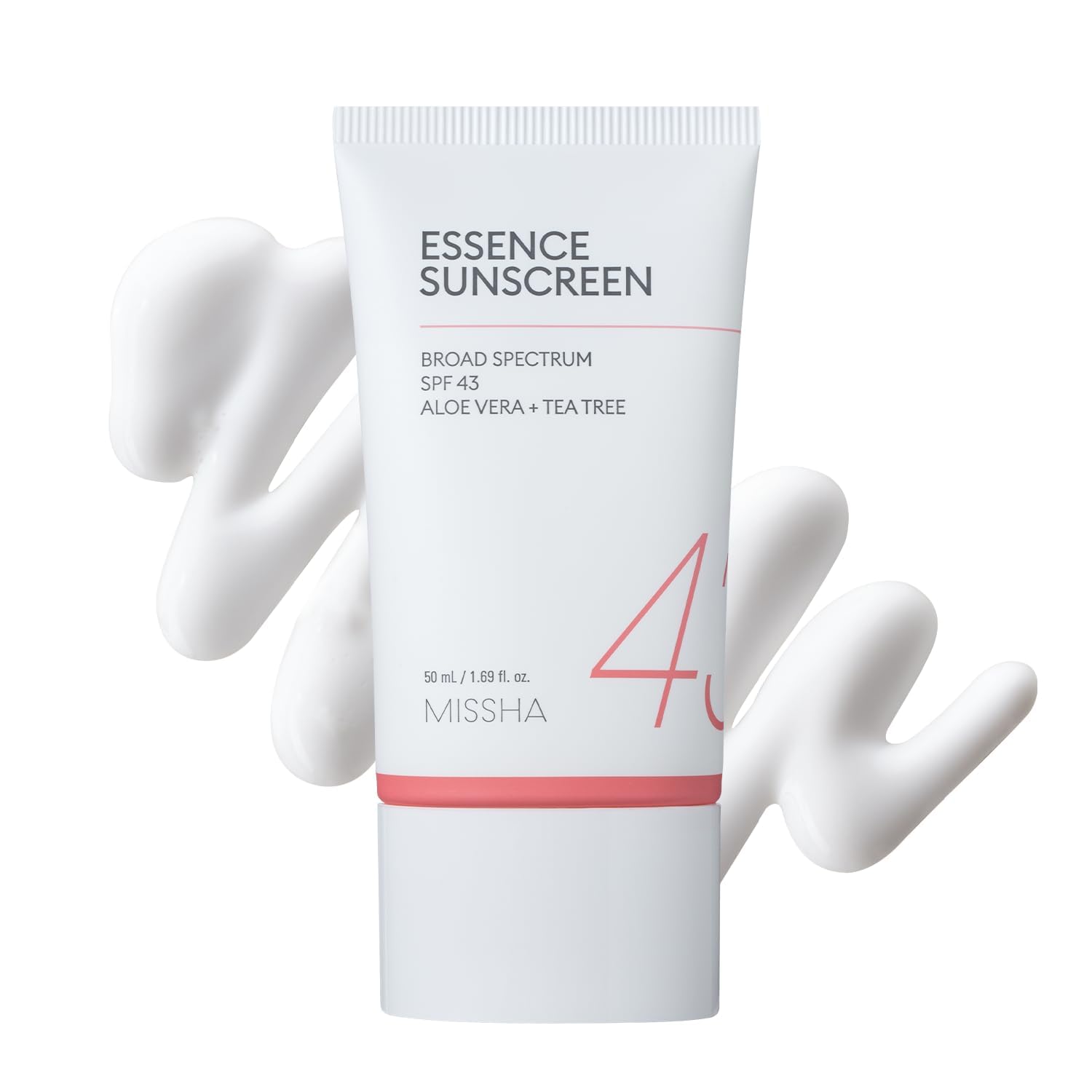 MISSHA All Around Essence Sunscreen SPF 43 No White Cast 1.69 oz | Korean sunscreen for face and body; aloe tea tree formula offers lightweight hydration and comfortable daily wear.