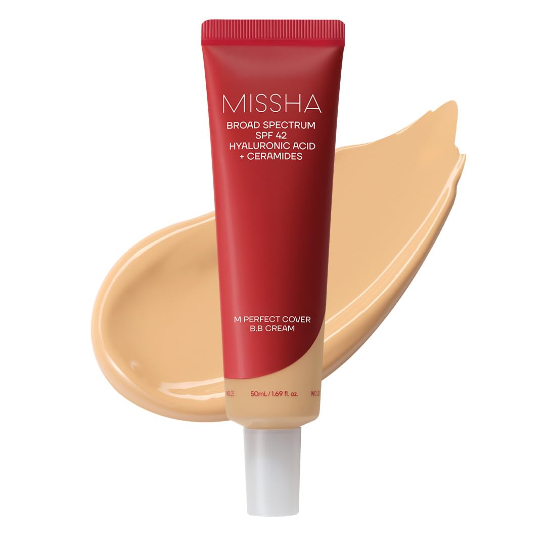 MISSHA M Perfect Cover BB Cream No.25 Warm Beige SPF 42 PA+++ 1.69 oz | Medium skin with warm undertones; tinted moisturizer for face, buildable coverage, smooth natural finish, daily wear