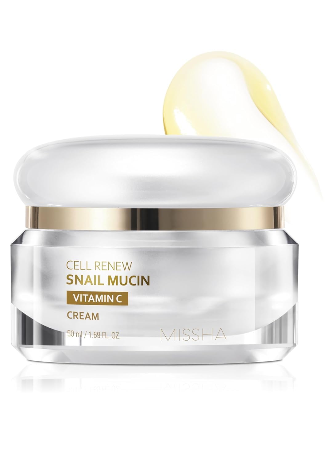 MISSHA Cell Renew Snail Mucin Vitamin C Cream Korean Moisturizer 1.69 oz | 90% Vita Complex supports hydration, smoother texture, elasticity, and radiant glass-skin routine for dry or oily types.