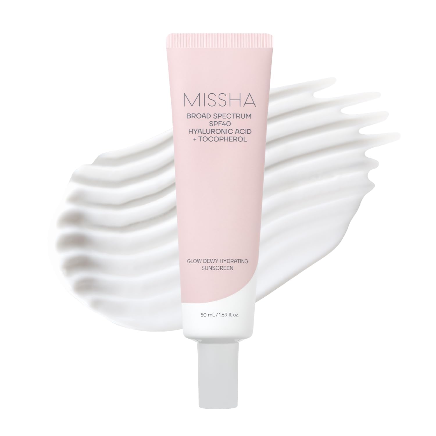 MISSHA Glow Dewy Hydrating Sunscreen SPF 40 Hyaluronic Acid 1.69 oz | Korean sunscreen for face and body; watery serum texture supports moisture, no white cast, and smooth layering under makeup.