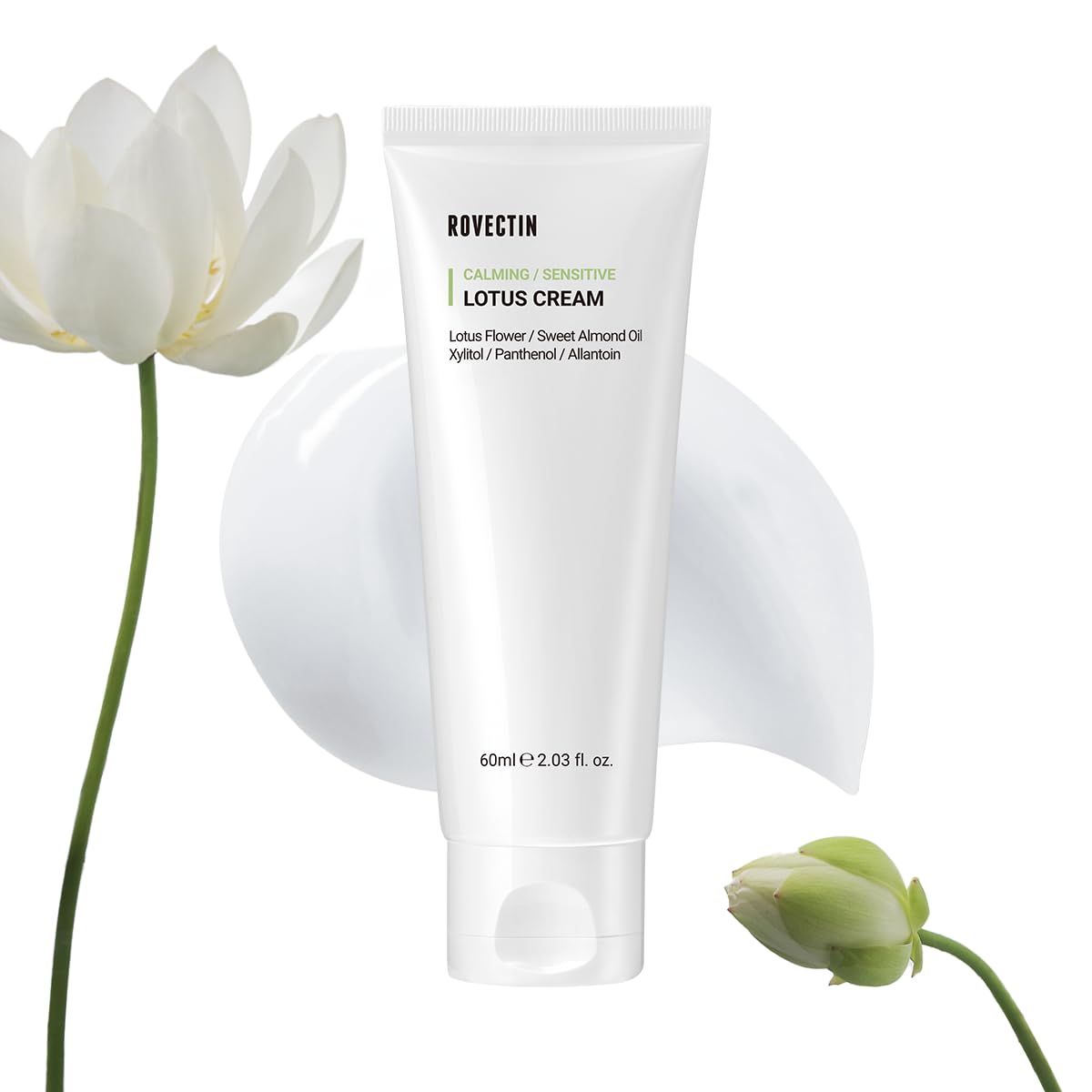 ROVECTIN Calming Lotus Cream – Lightweight Hydrating & Soothing Moisturizer Face Cream for Sensitive Skin | 75% Lotus Water Extract & Niacinamide for Anti-Aging | Vegan Korean Skincare (2.03 fl oz)