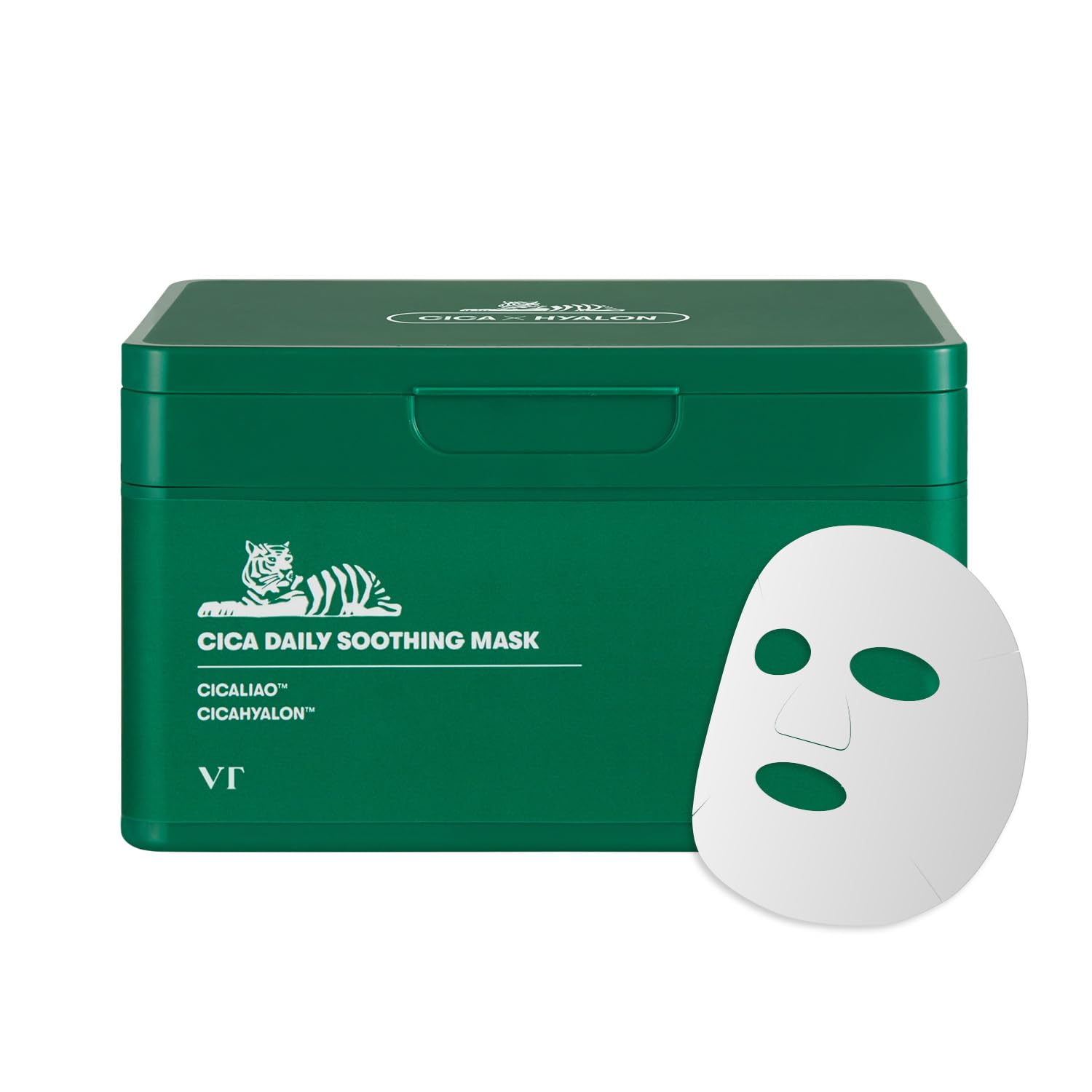 VT COSMETICS CICA Daily Soothing Mask, 30 Sheet Face Masks for Sensitive Skin, Centella Asiatica & Triple Hyaluronic Acid, Hydrating Korean Sheet Mask for Redness, Dryness & Skin Barrier Care