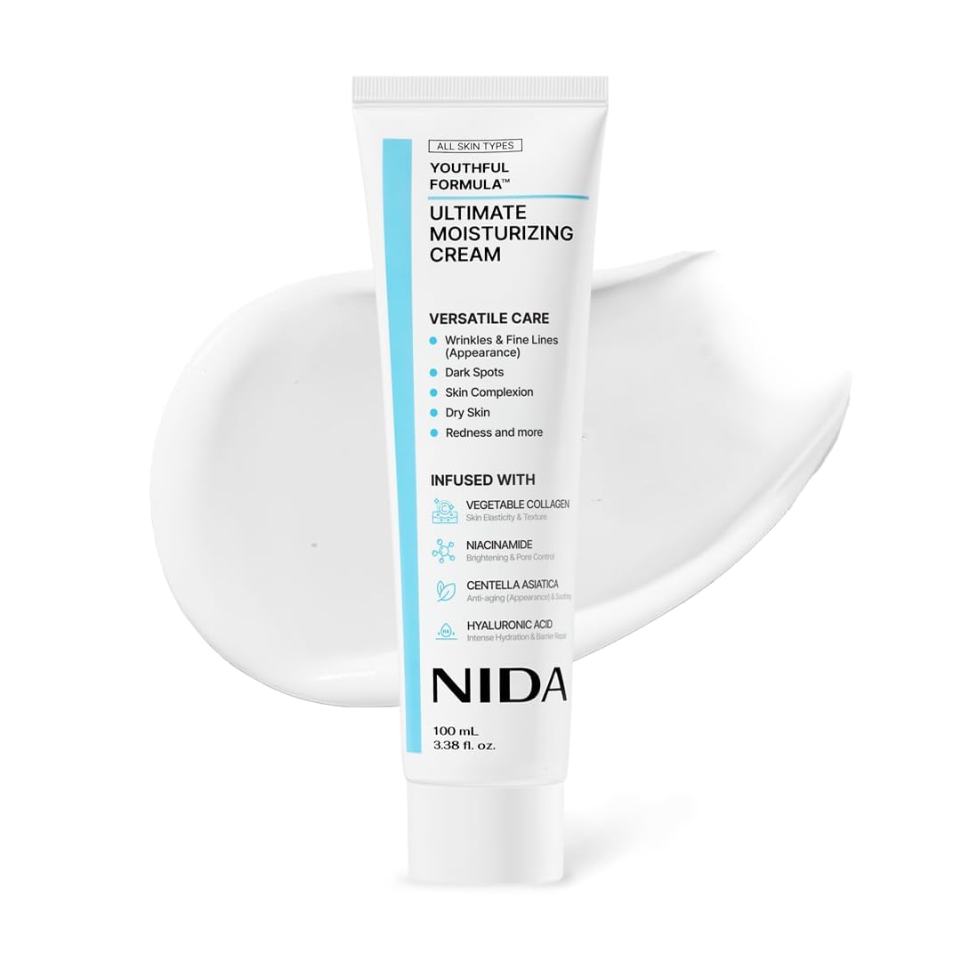 NIDA Youthful Formula™ Ultimate Moisturizing Cream | Centella Asiatica, Niacinamide, Hyaluronic Acid, Collagen | Wrinkles, Fine Lines, Dark Spots, Dry Skin, Redness | 3.38 fl. oz., 100ml