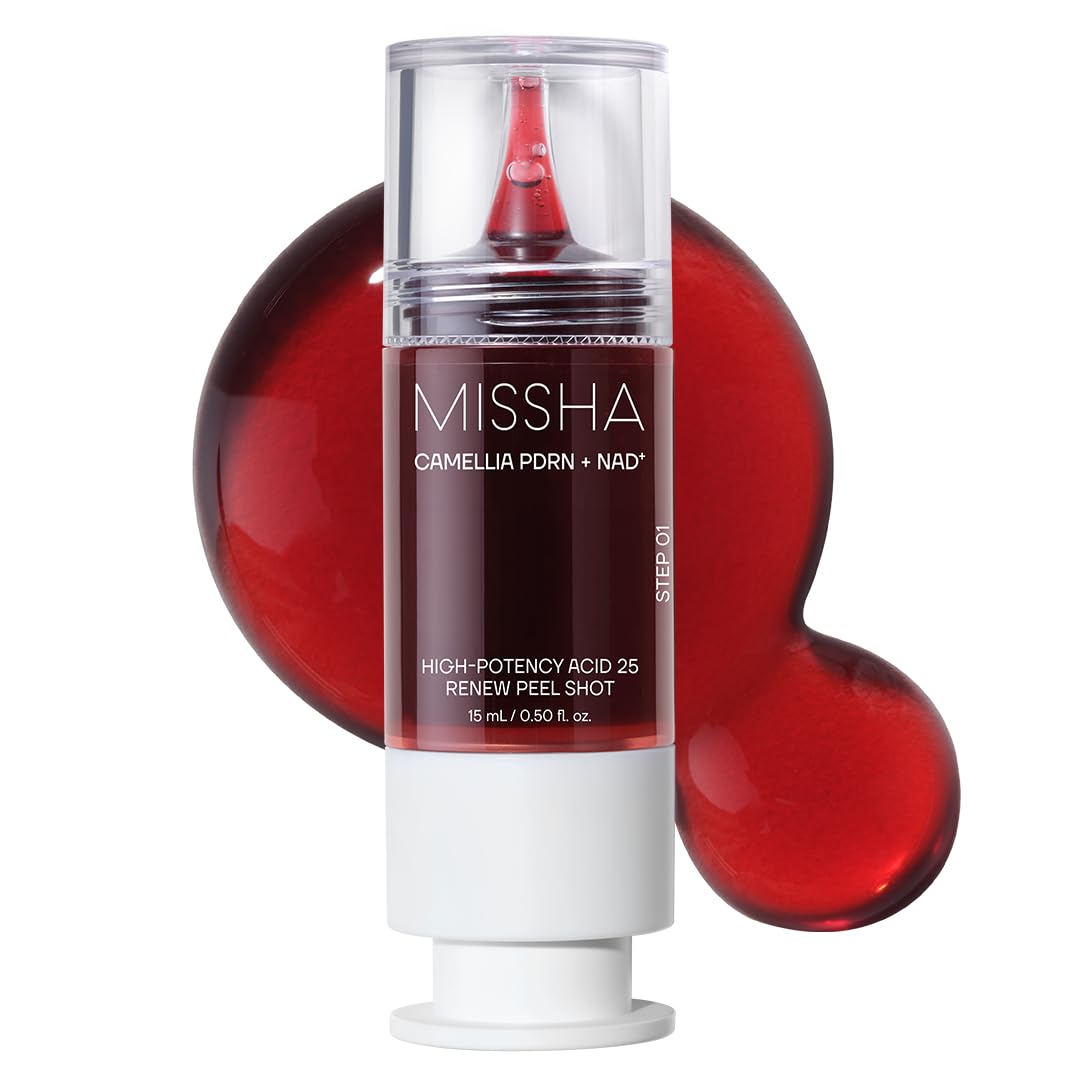MISSHA PDRN NAD+ Renew Peel Shot 25, Korean Face Peel, 0.50 fl oz | 25% multi-acid complex, Camellia PDRN, spicule delivery system, smoother-looking skin, dermatologist tested