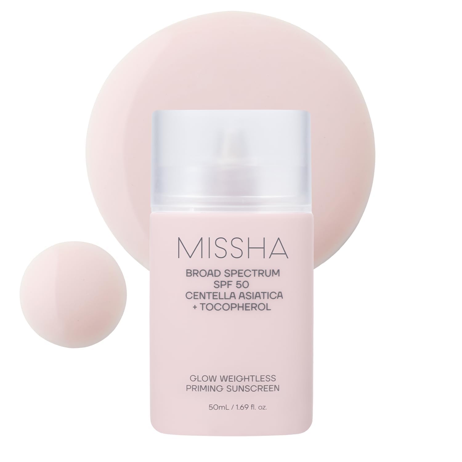 MISSHA Glow Weightless Priming Sunscreen SPF 50 Centella 1.69 oz | Korean sunscreen for face and body; soft-focus blur helps smooth pores, control sebum, and prep makeup with comfort.