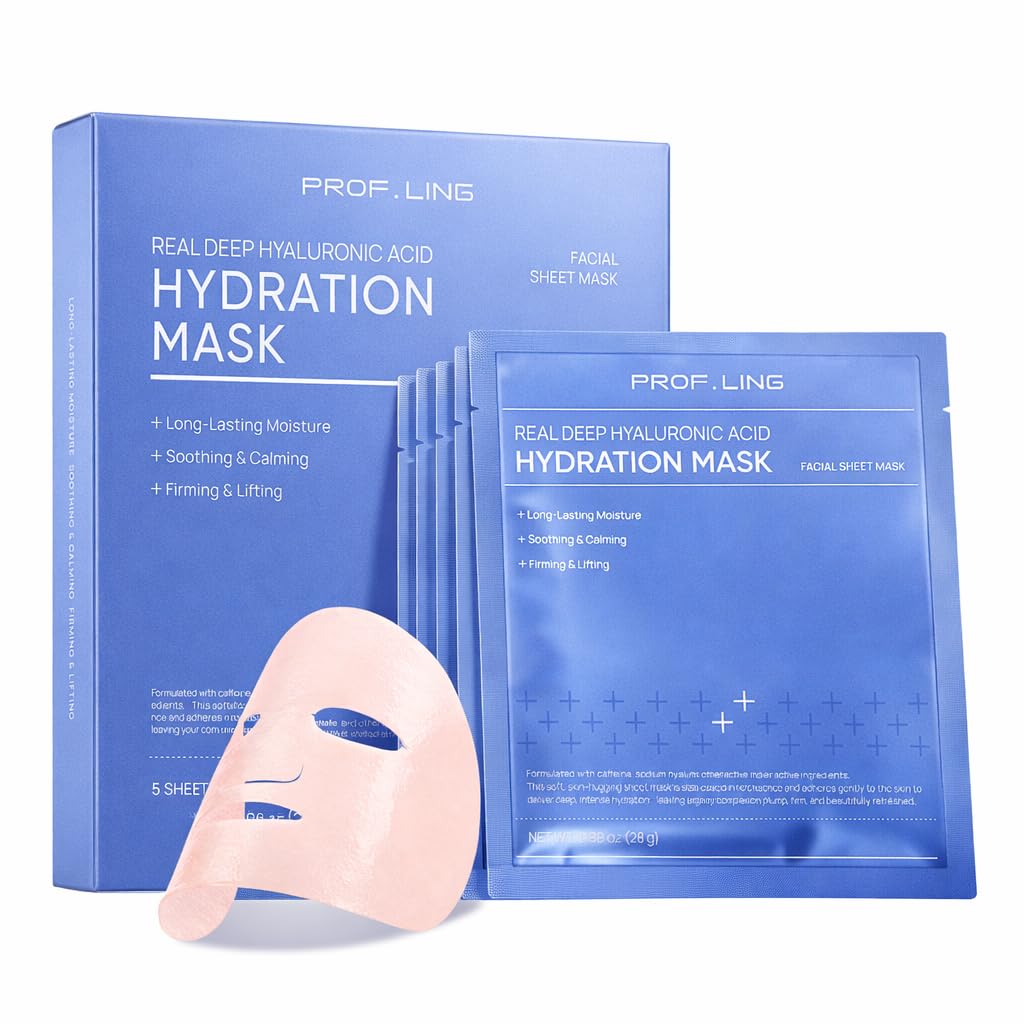 Real Deep Hyaluronic Acid Face Mask, Deep Hydrating & Moisturizing Sheet Mask for Dry, Dehydrated & Sensitive Skin, Intensive Moisture Care, Korean Skincare, 28g x 5 ea