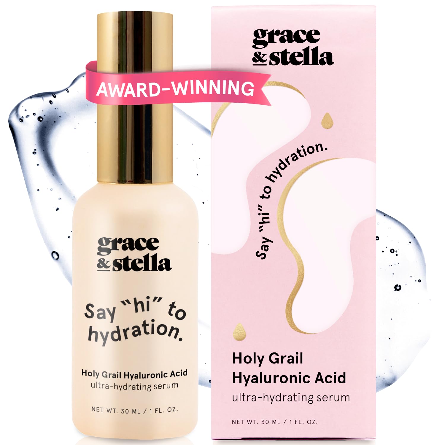 grace & stella Award Winning Hyaluronic Acid Serum (30ml/1 fl oz) | Hydrating Hyaluronic Acid Serum for Face - Acido Hialuronico for Women - Remove Fine Lines, Wrinkles, Anti Aging - Vegan