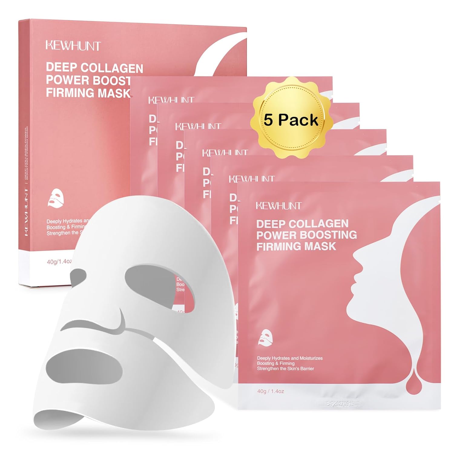 Deep Collagen Face Mask Overnight, Bio- Collagen Mask Real Deep Mask, Hydrating Hydrogel Masks with Low Molecular Collagen for Firming, Elasticity, Pore Minimizing 40g x 5ea Mothers Day Gifts
