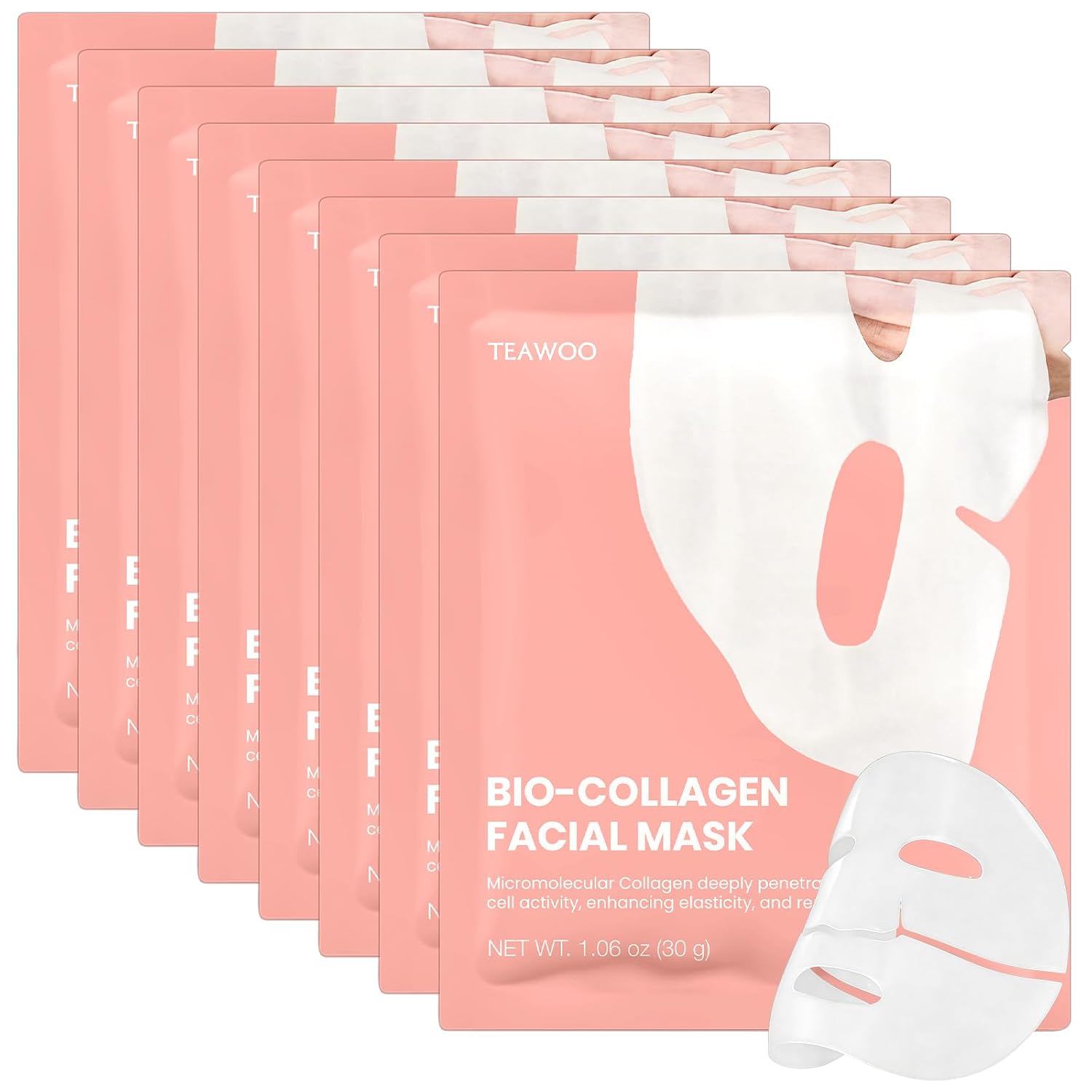 Bio-Collagen Facial Mask 8 EA, Hydrating & Soothing Hydrogel Face Mask | Overnight Collagen Face Mask for Glass Skin & Elasticity, Korean Skin Care