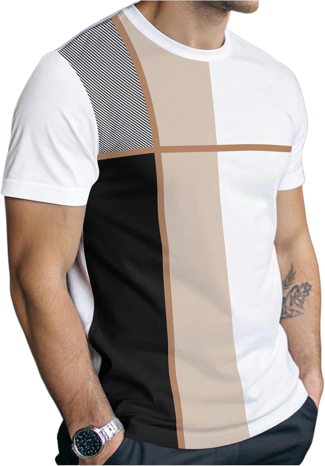 SOLY HUX Men's Casual T Shirts Short Sleeve Crew Neck Color Block Graphic Tees Shirt Summer Tops