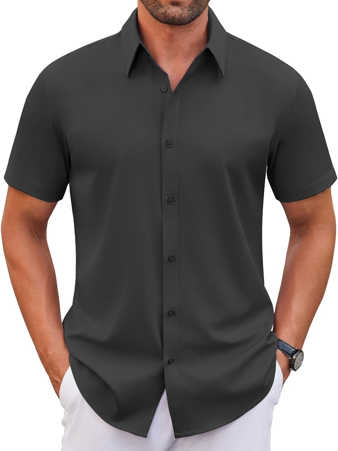 COOFANDY Men's Stretch Dress Shirts Short Sleeve Wrinkle Free Casual Button Down Shirts