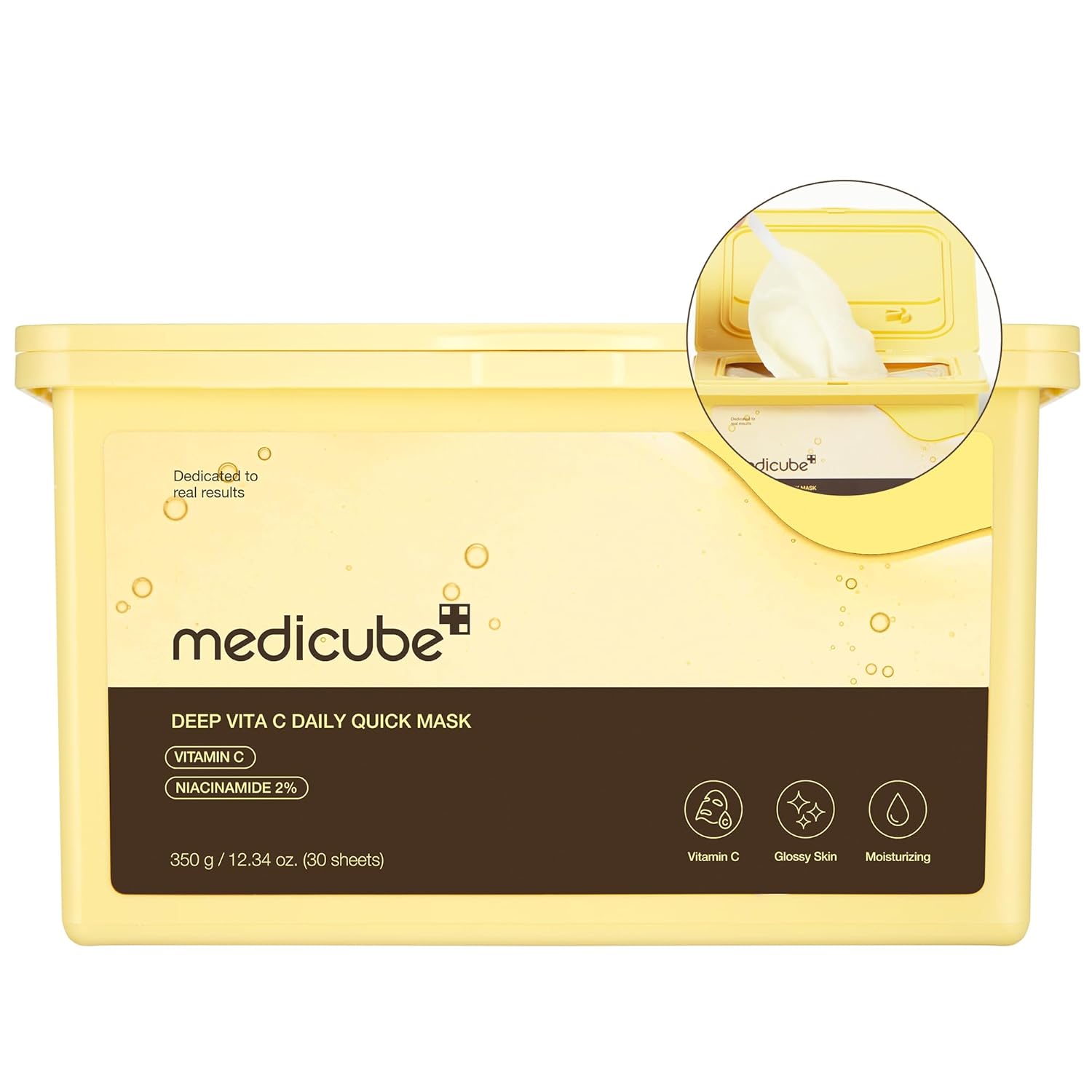 medicube Deep Vita C Daily Quick Sheet Masks, 30 Sheet, Value Size | Easy to Use, Daily Sheet Masks - Triple Vitamin Complex For Radiance and Hydration, Korean Face Masks