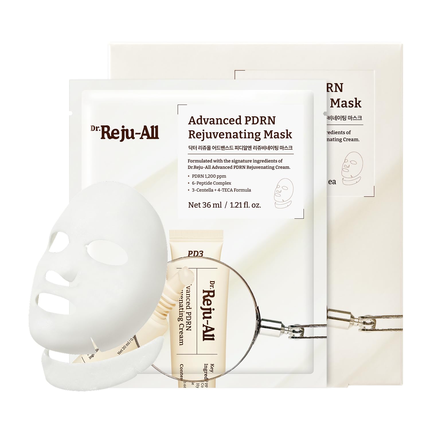Dr.Reju-All Advanced PDRN Rejuvenating Mask (1.2 Fl Oz x 4EA) | Face & Neck Korean Sheet Mask with 1,200ppm PDRN, Collagen & Copper Peptides, Hydrating & Soothing for Silky-Smooth Skin