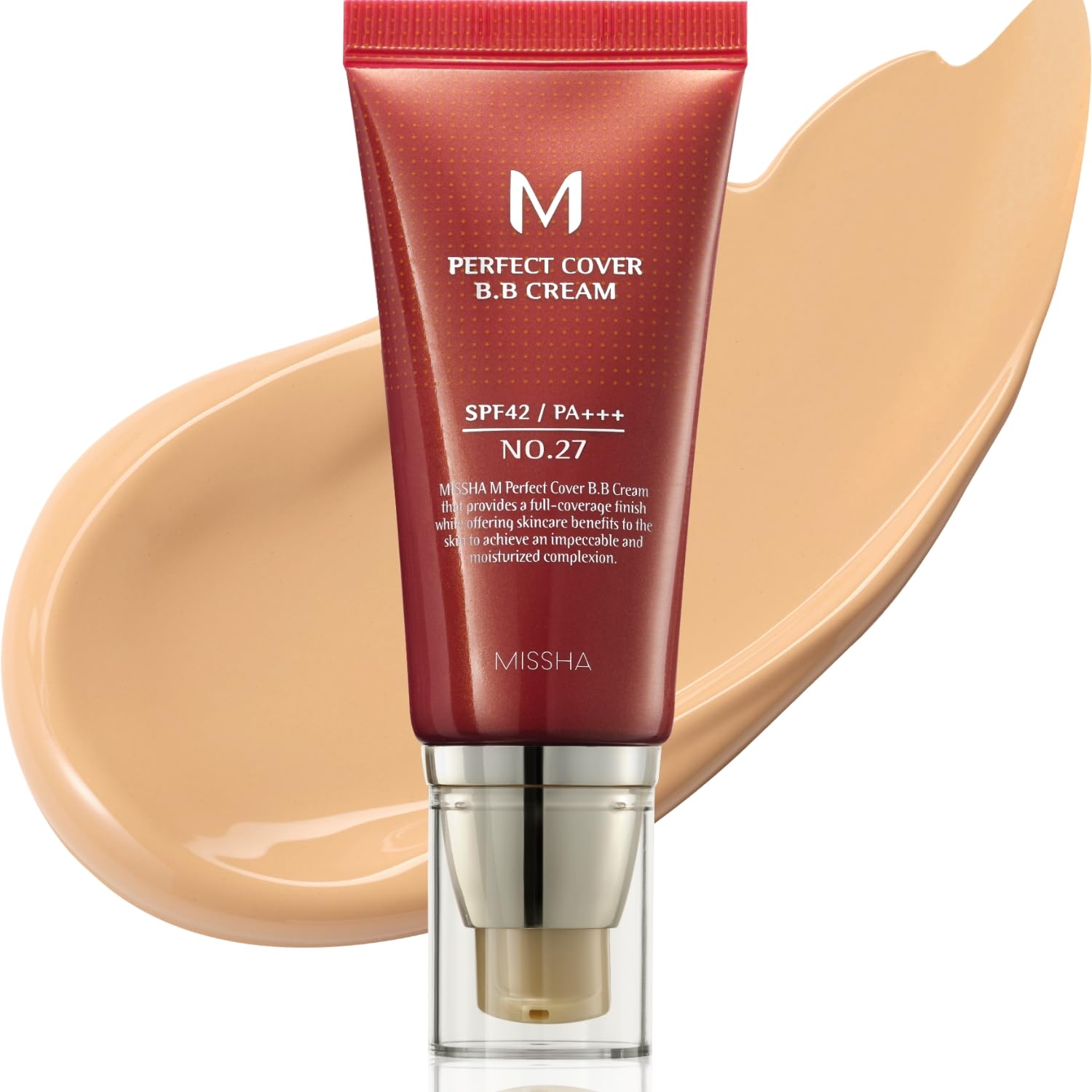 MISSHA M PERFECT COVER BB CREAM #27 SPF 42 PA+++ 50ml-Lightweight, Multi-Function, High Coverage Makeup to help infuse moisture for firmer-looking skin with reduction in appearance of fine lines