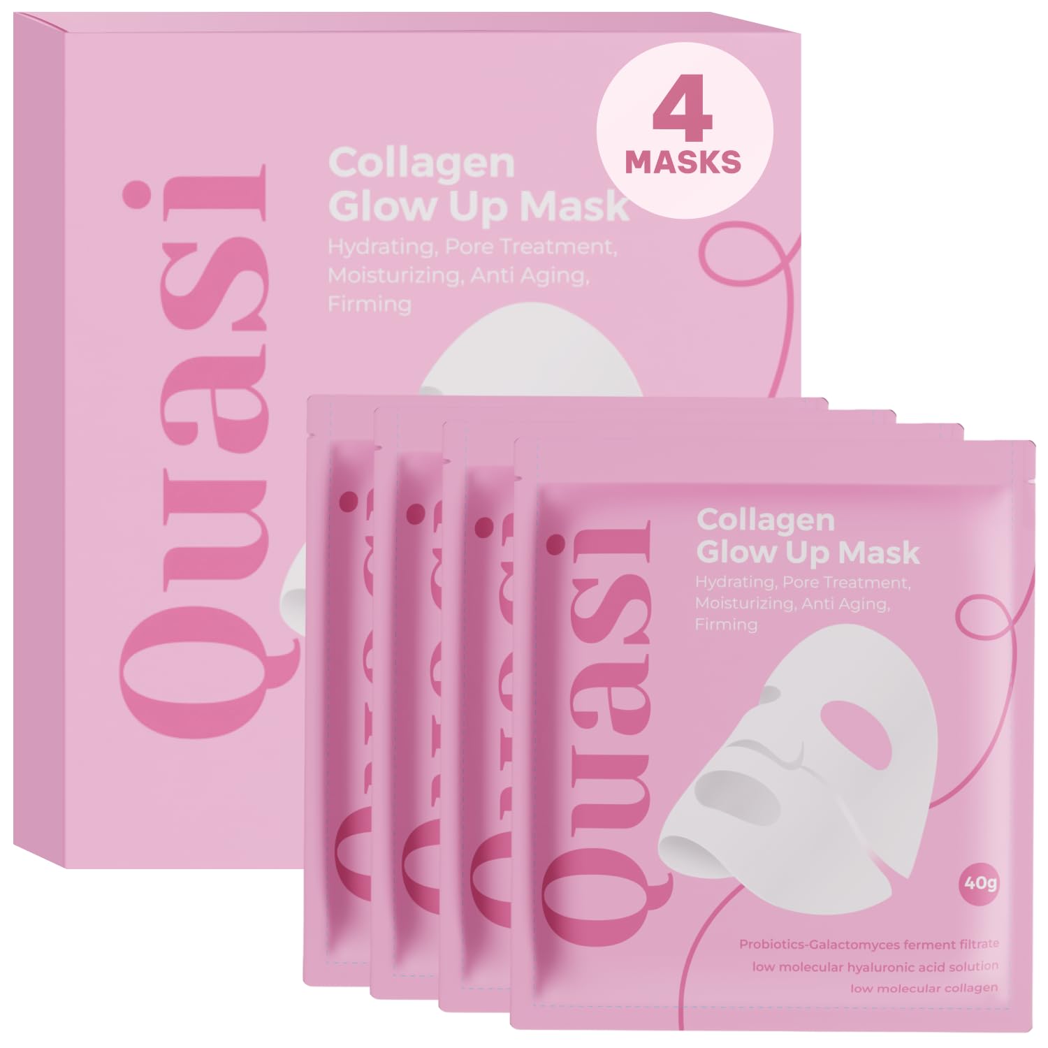 Bio-Collagen Face Mask Overnight – Hydrating Korean Sheet Mask – Niacinamide & Low Molecular Collagen – Firming & Smoothing Skincare for All Skin Types – 4 Masks