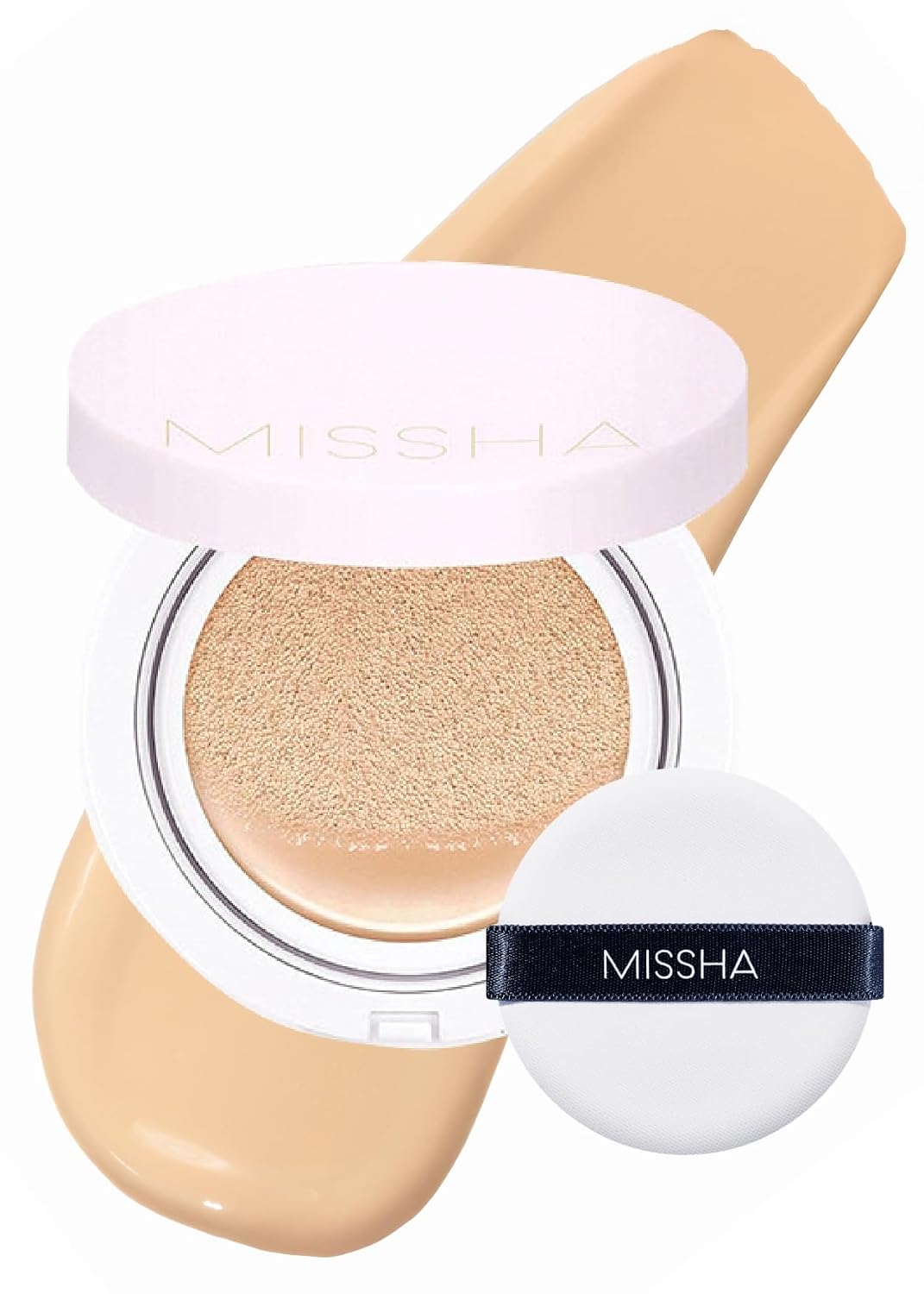 MISSHA Magic Cushion Foundation No.23 Natural Beige, Dewy Coverage | Korean compact with puff creates radiant buildable finish and smooth everyday base for quick touch-ups.