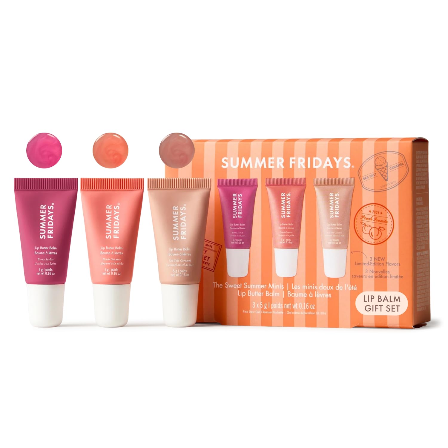 Summer Fridays Sweet Summer Minis Lip Balm Trio (0.35 Oz, 3 Ct) | Limited-Edition Tinted Lip Gloss Gift Set, Hydrating, Non-Sticky Sheer Color, Nourishing Skin Care Ingredients, Vegan
