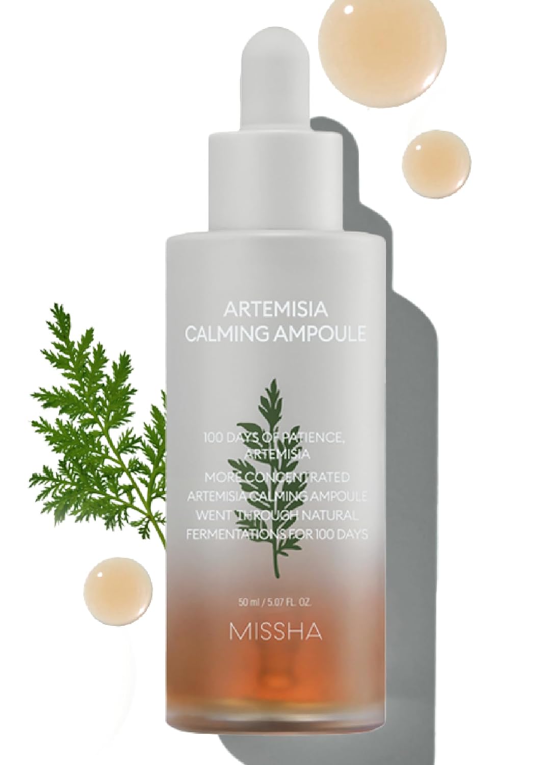 MISSHA Artemisia Calming Ampoule Face Serum Mugwort 1.69 oz | Korean skincare with double-fermented extract helps delicate complexions feel balanced, hydrated, soft, and comfortable.