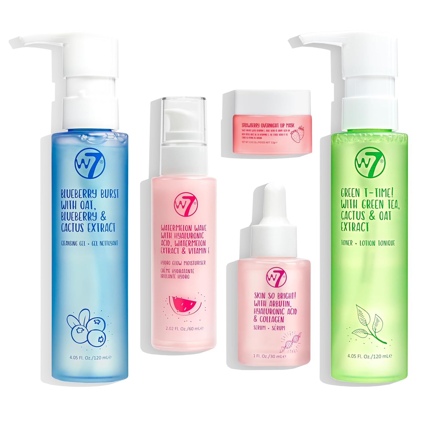 W7 Self Care Skincare Set - Complete Daily Face Routine | Face Cleanser, Toner, Serum, Moisturizer & Lip Mask