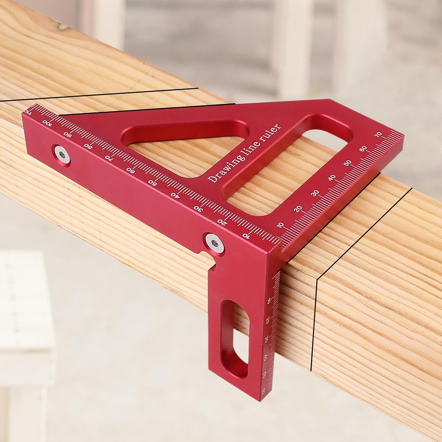 3D Multi-Angle Measuring Ruler,45/90 Degree Aluminum Alloy Woodworking Square Protractor,Drawing Line Ruler, Miter Triangle Ruler High Precision Layout Measuring Tool for Engineer Carpenter,R