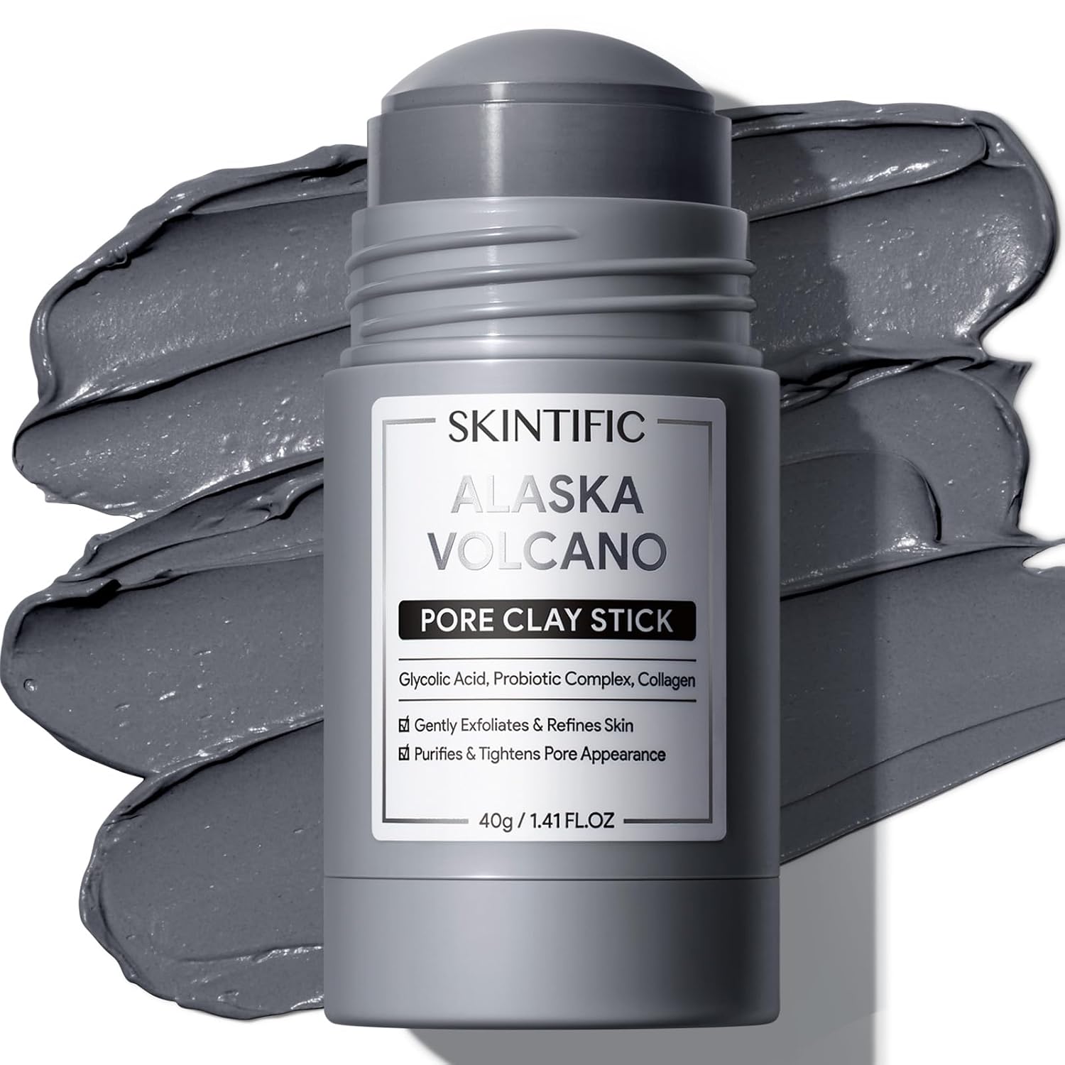 SKINTIFIC Deep Pore Cleansing Blackhead Remover Face Mask Stick, Mud Mask with Natural Alaska Volcano Clay, Gentle Exfoliating, Smoothing Skin, Non-Drying, Skincare Facial Mask | Deep Pore Cleansing M