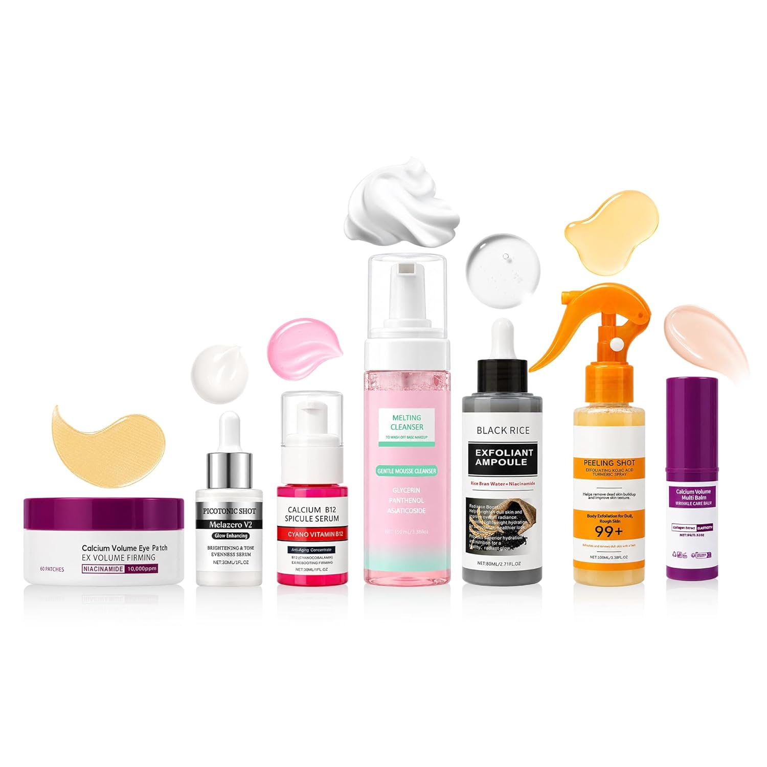 Skincare Routine Set - Facial Care Kit with Cleanser, Serums, Balm & Eye Patches - Hydrating & Daily Skin Care
