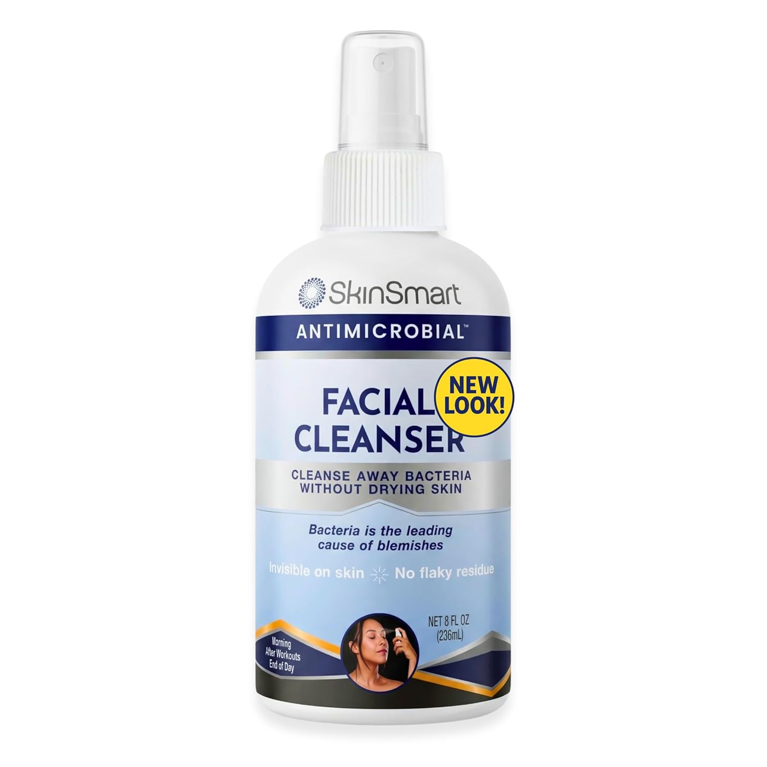 SkinSmart Antimicrobial Facial Cleanser for Breakouts and Blemishes, 8 oz | Hypochlorous Acid Spray for Face Targets Breakout Bacteria to Reduce Skin Irritation and Wash Pores Clean, All Skin Types