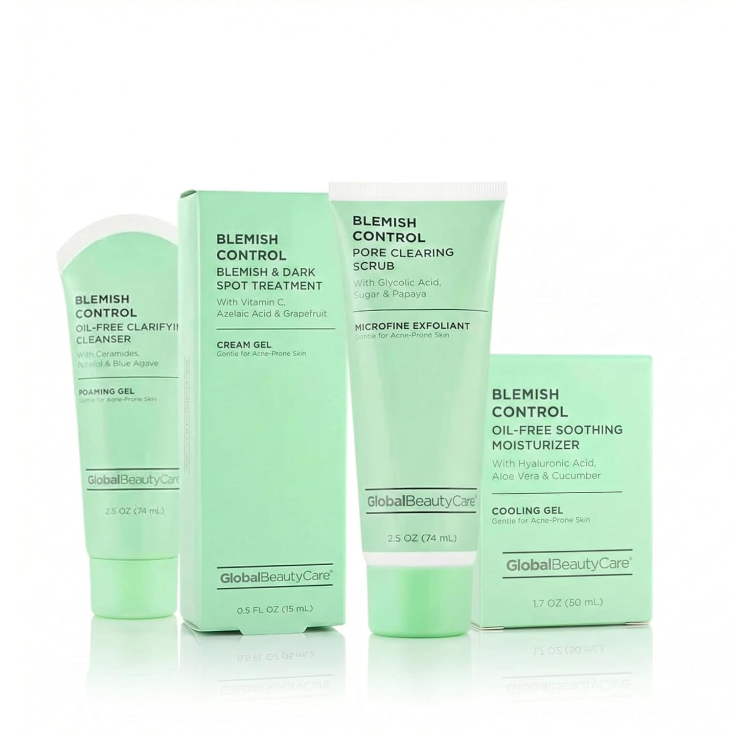 Global Beauty Care Blemish Control Skincare Kit - Clarifying Facial Cleanser, Exfoliating Scrub, Dark Spot Treatment & Soothing Moisturizer to Help Clean Pores, Tone & Hydrate Skin Skin, 4-Piece Set