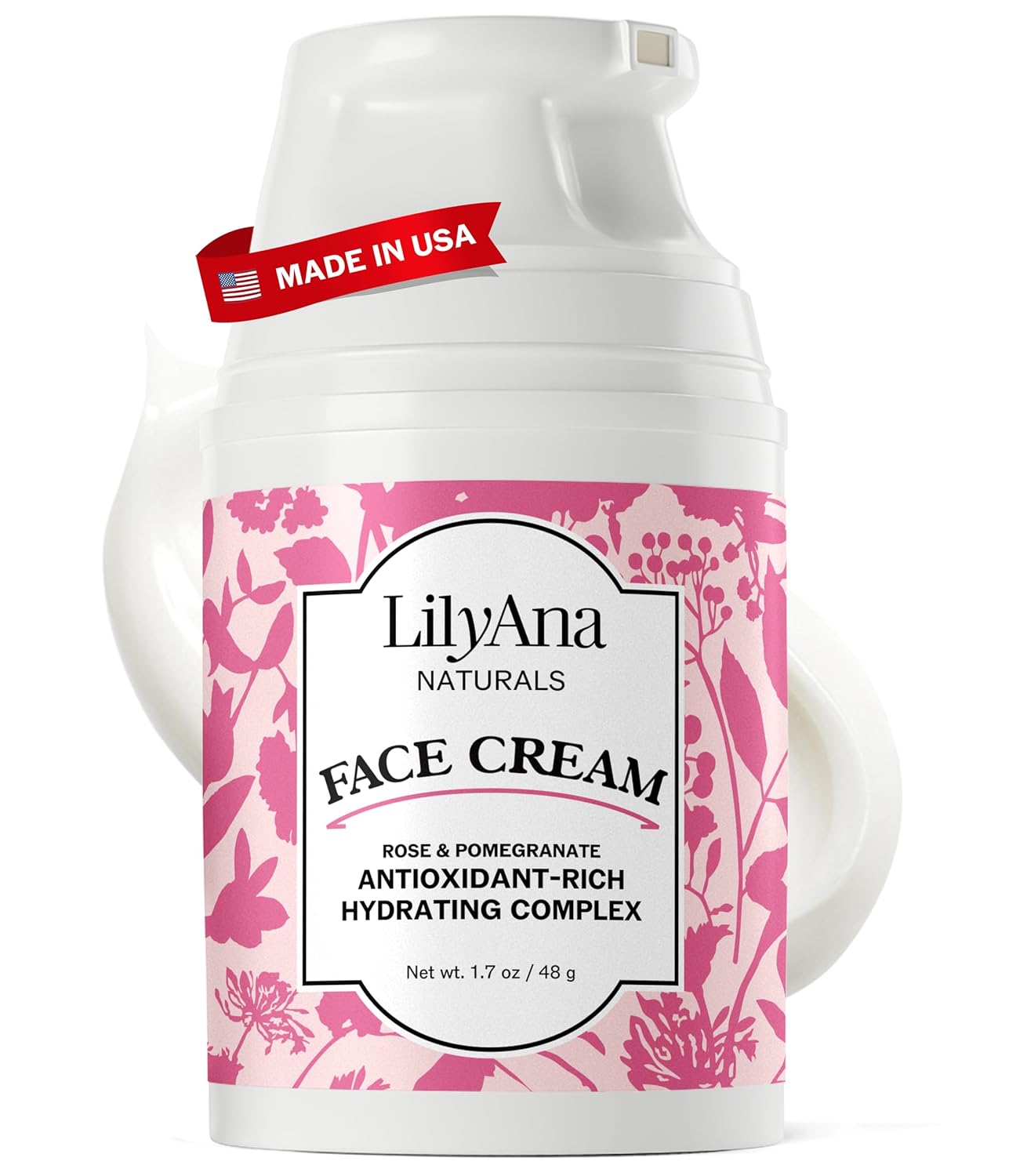 LilyAna Naturals Face and Neck Moisturizer for Women and Men - Moisturizer Face and Neck Cream for Dry Skin and Dark Spot Brightening - Rose and Pomegranate Extracts - 1.7oz