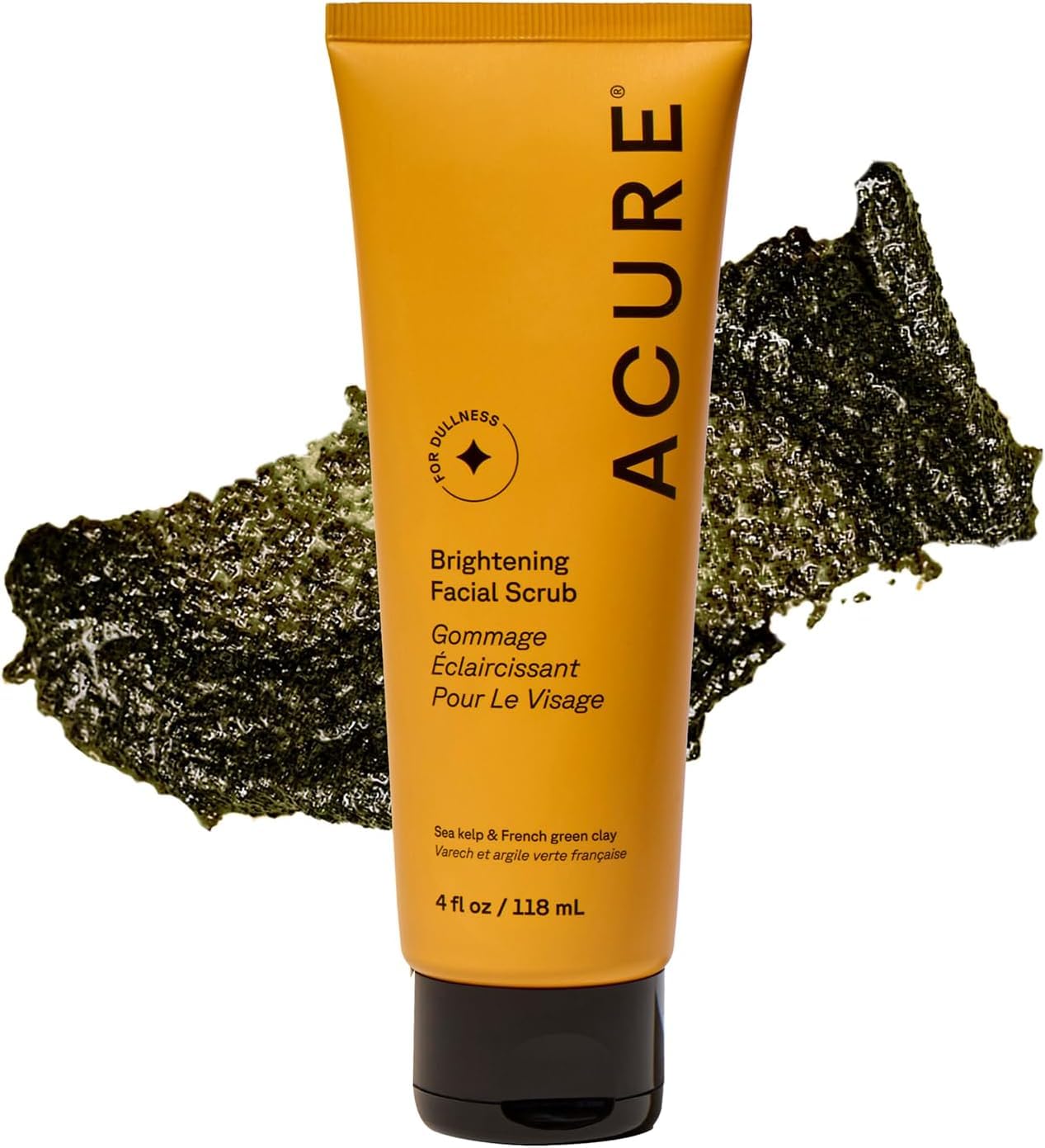 Acure Brightening Facial Scrub - Exfoliating Face Wash - 4 fl oz | Gentle Daily Scrubber & Exfoliator for Women & Men for Radiant Skin, Cleansing Wash with Sea Kelp & French Green Clay