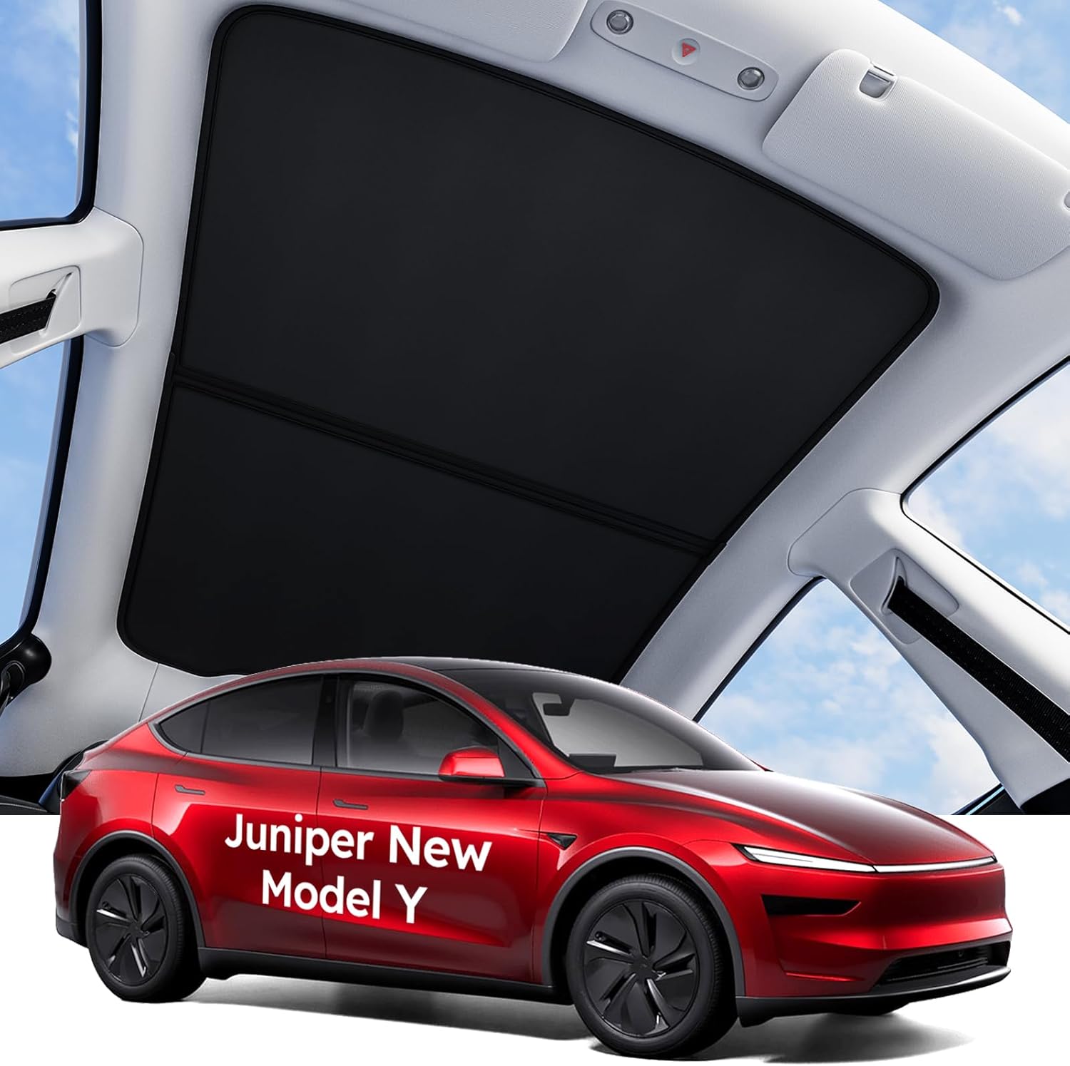 Wigoo Tesla New Model Y Juniper Accessories Sunshade Roof [Never Sag, Nano Ice-Crystal Coatings] Heat Insulation Glass Roof Sun Shade, Accessories for Tesla New Model Y 2025 2026 Launch, Black