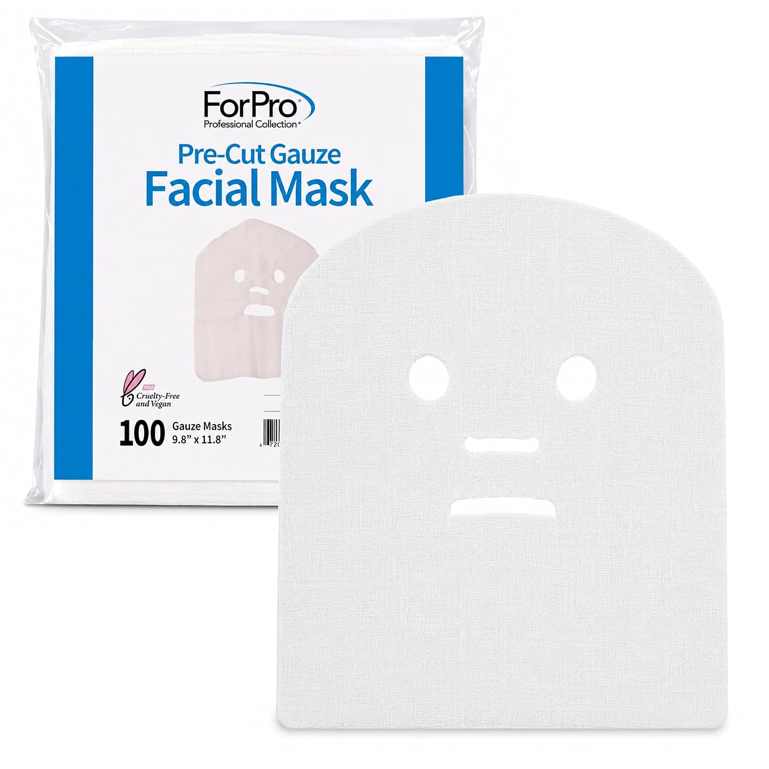 ForPro 100ct Precut Gauze Facial Mask, 100% Cotton