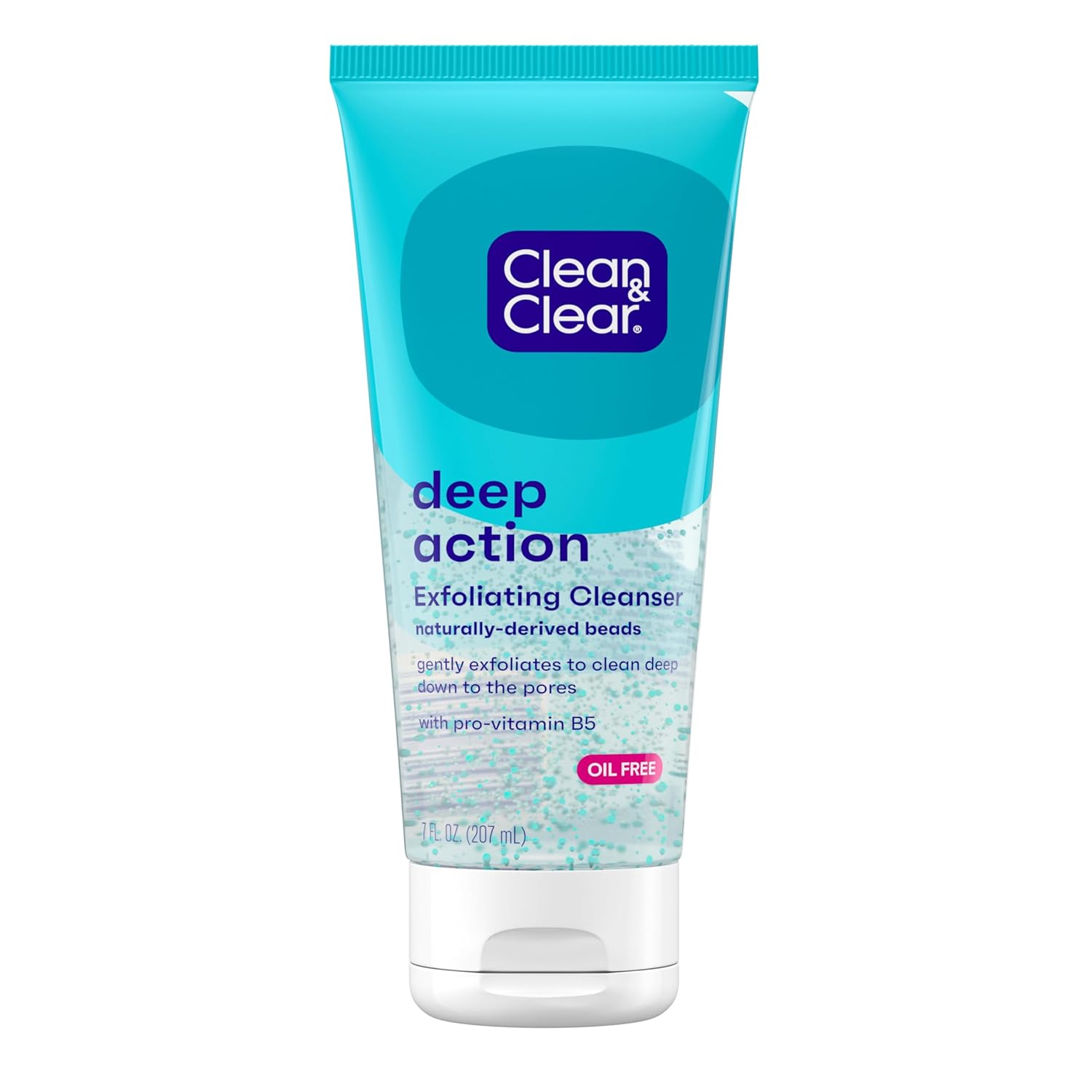Clean & Clear Deep Action Exfoliating Facial Cleanser, Scrub & Face Wash, Pro-Vitamin B5, Lactic & Glycolic Acids, Oil-Free Gentle Daily Exfoliator for Soft, Smooth, Hydrated Skin, Vegan, 7 Fl Oz Tube