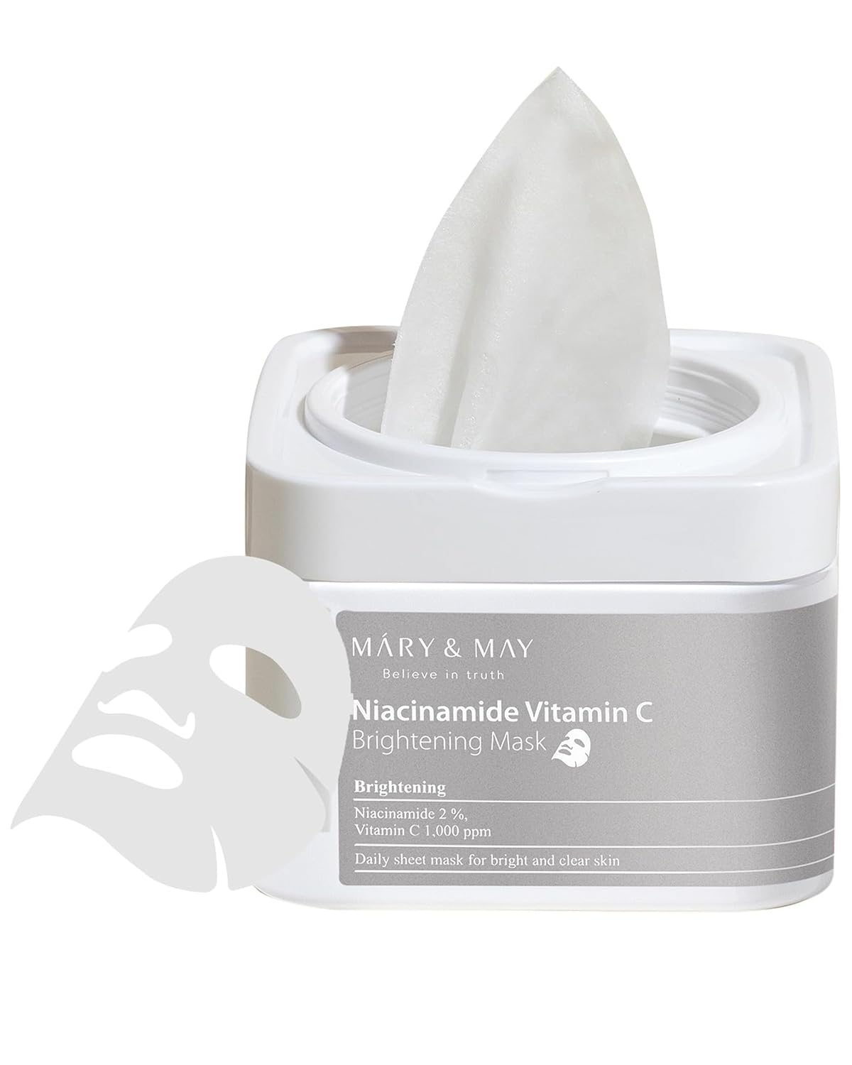 Mary&May Niacinamide + Vitamin C Daily Sheet Mask, 30 Sheets Pull-Out | Korean face mask, 2% niacinamide + 1,000 ppm stable vitamin C + six hyaluronic acids for the look of dark spots & dull skin