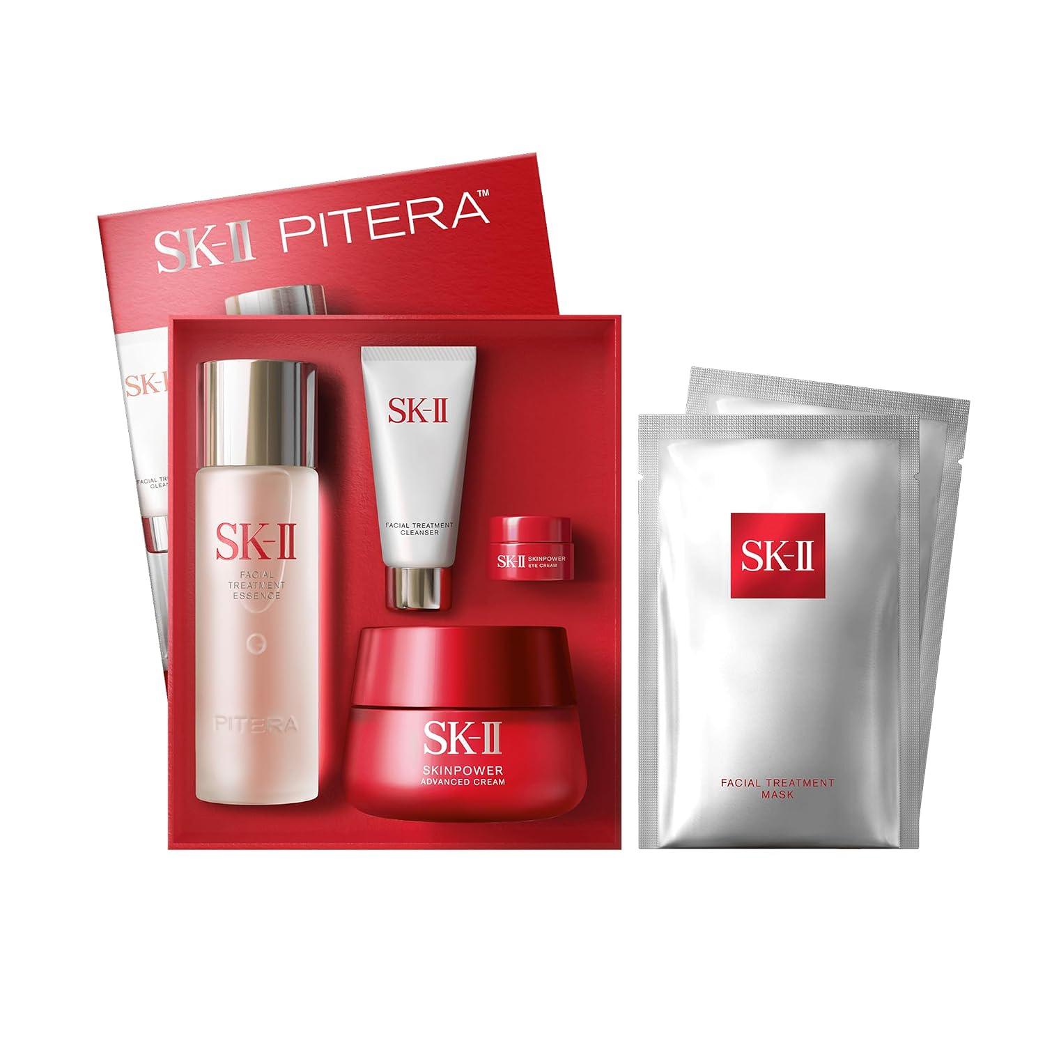 SK-II Anti Aging Skincare Gift Set - Includes Full Size Skincare Products - Facial Cleanser, Facial Essence, SKINPOWER Face & Eye Cream & 2 Treatment Masks (6 Count)