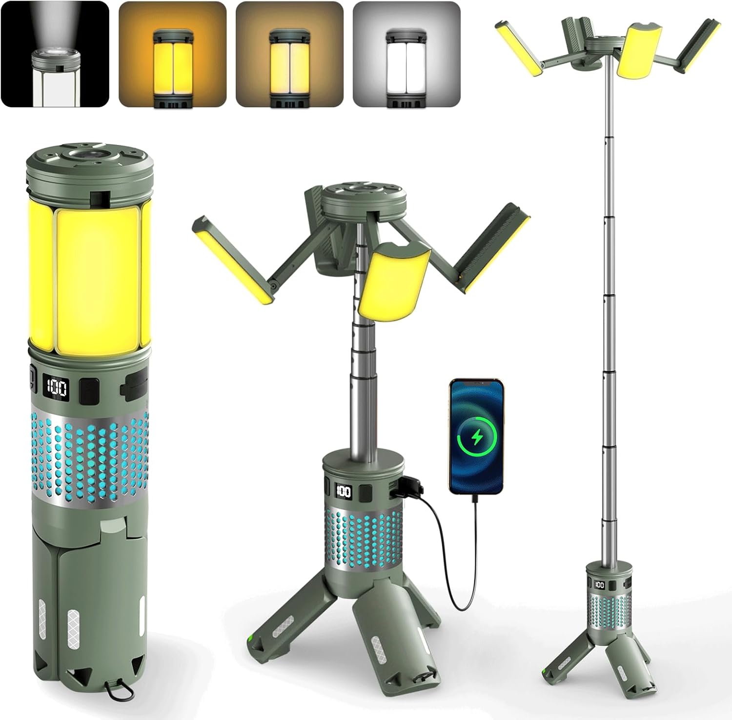 Telescopic Camping Lights, Rechargeable Camping Lights with Stand,12000mAh Collapsible Camping Lanterns, Magnetic Base Portable Flashlights IPX5 Waterproof for Camping,Hiking,Emergency Use