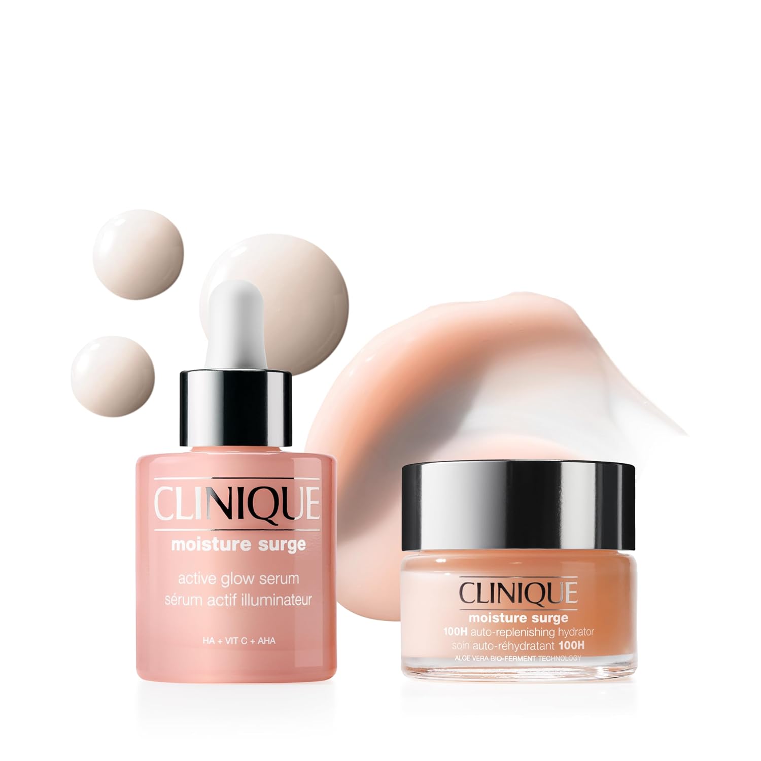 Clinique Moisture Surge Duo - Moisture Surge Active Glow Serum 1 Fl Oz +100H Auto-Replenishing Hydrator Oil Free Face Moisturizer 1 Fl Oz