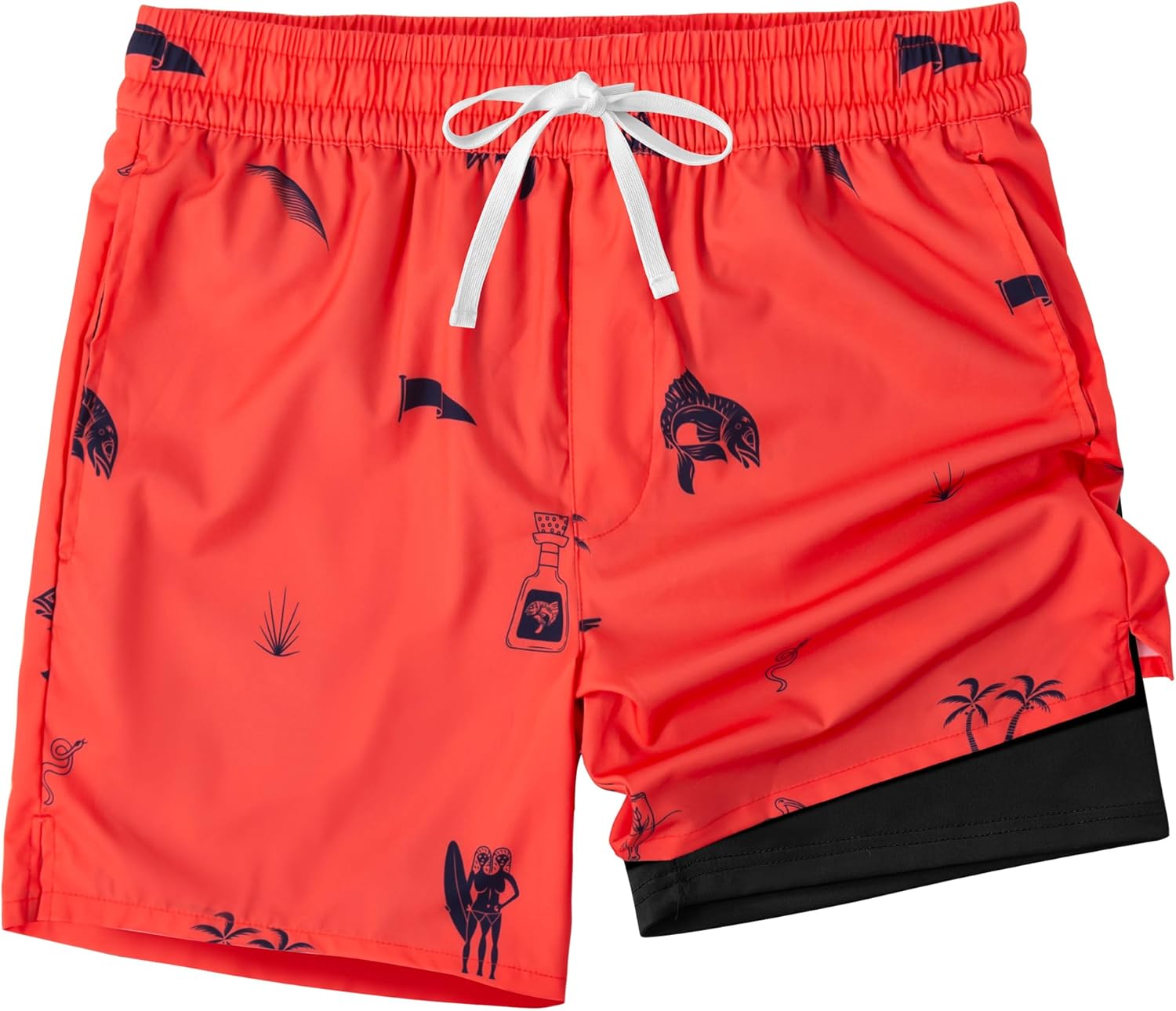 XOMZG Men's Swim Trunks, 2 in 1 Bathing Suits Quick Dry Beach Hawaiian Board Shorts with Pockets