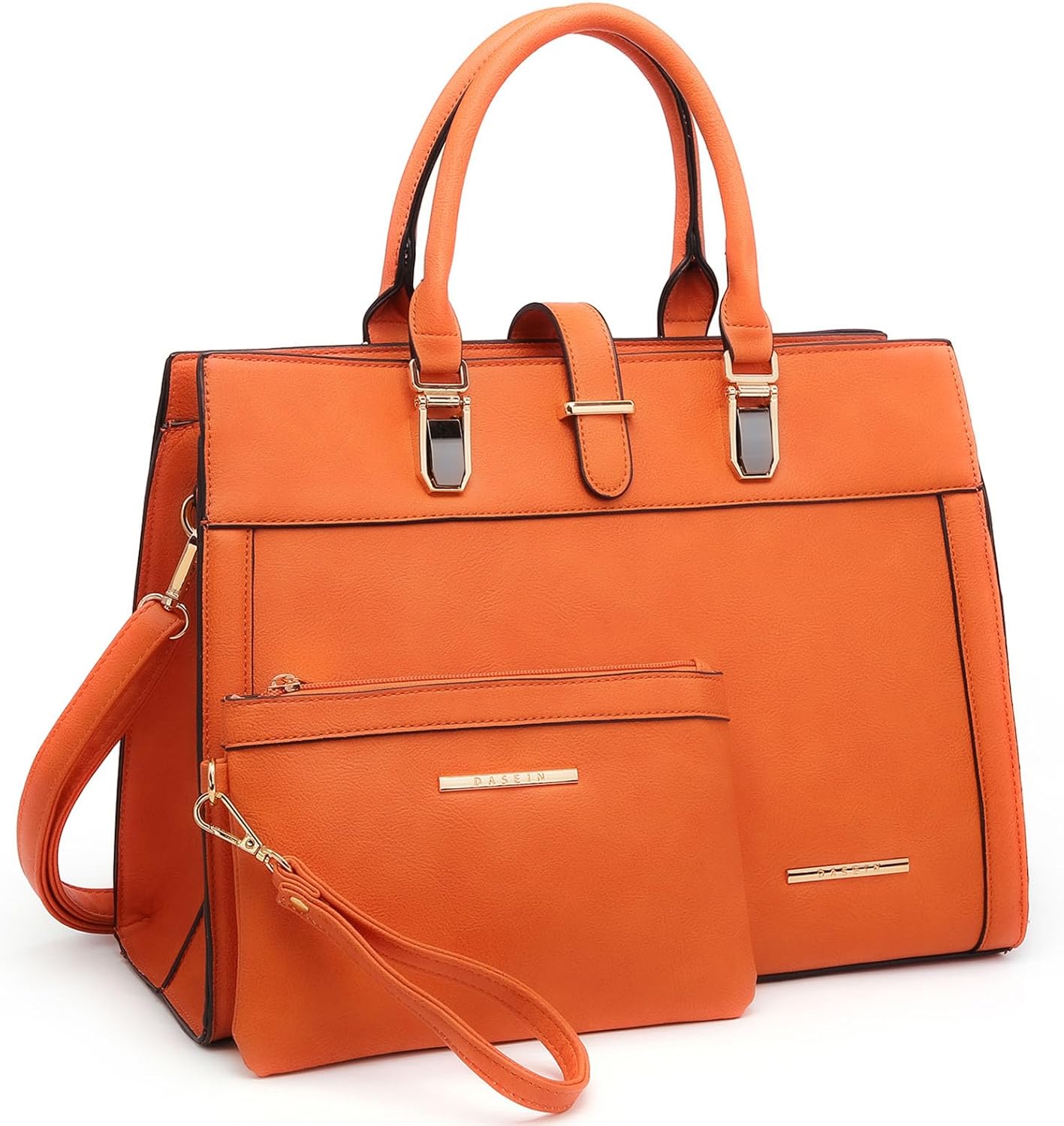 Women's Handbag Flap-over Belt Shoulder Bag Top Handle Tote Satchel Purse Work Bag w/Matching Wristlet