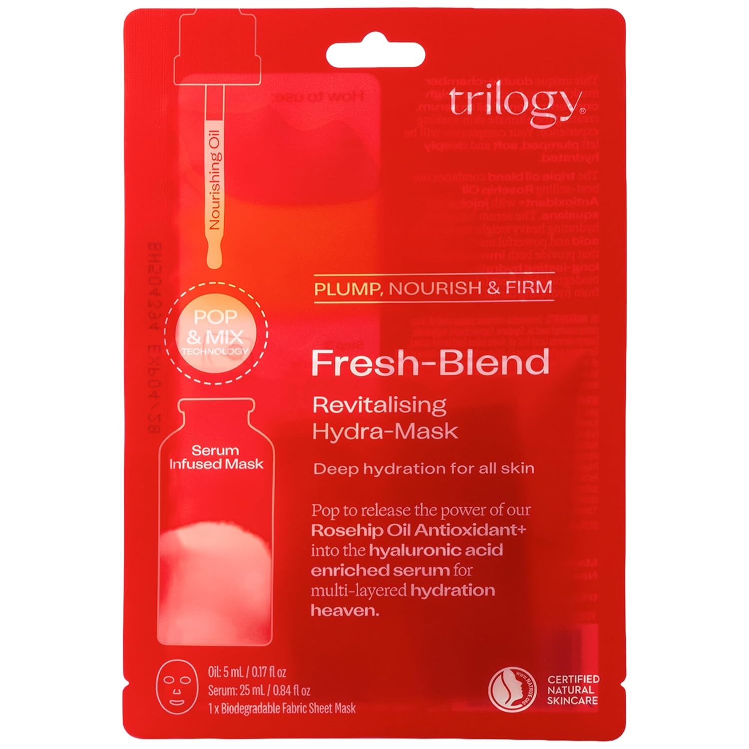 Trilogy Fresh-Blend Revitalising Hydra-Mask, 1.01 FZ | Pop & mix hydrating face mask plumps with Hyaluronic Acid, Rosehip Oil Antioxidant+, Jojoba & Squalane, for all skin types