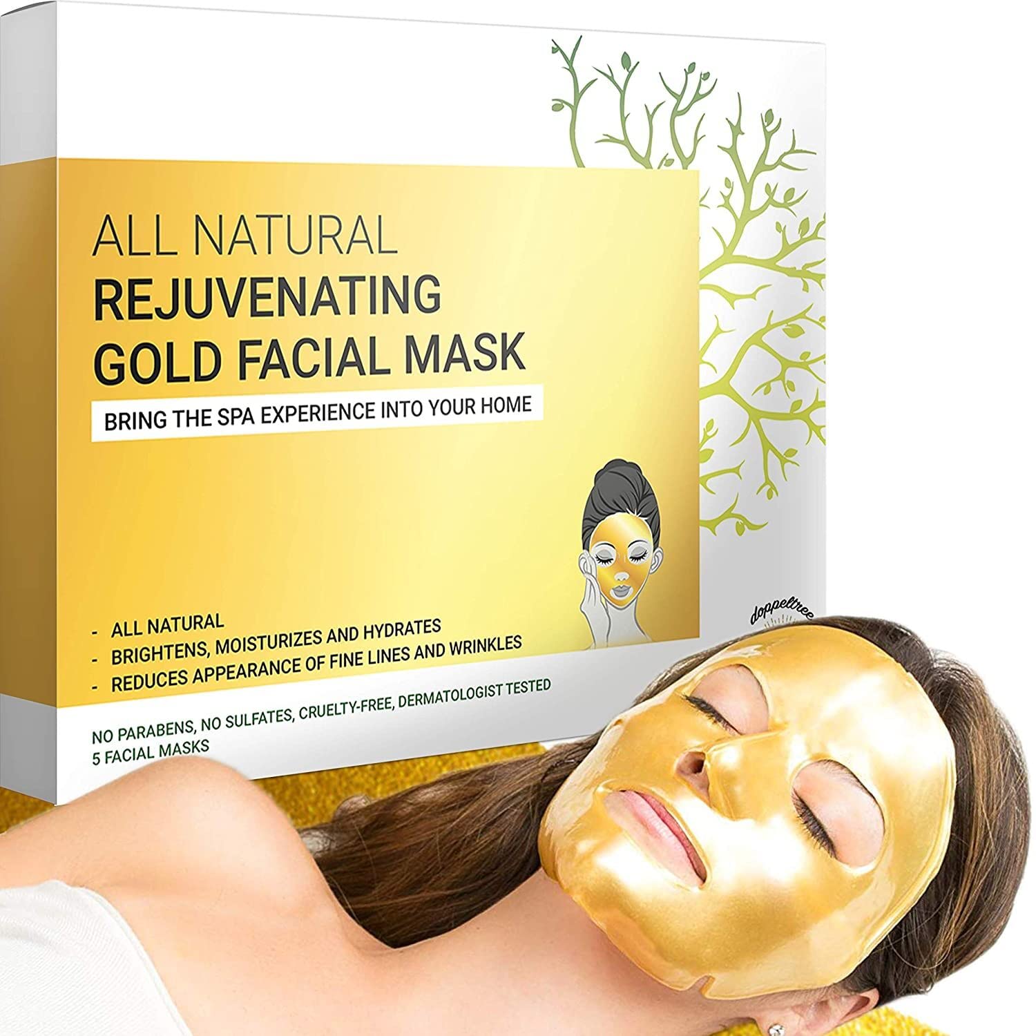 Gold Facial Mask - Premium Hydrogel Sheet Face Masks for Skin Care & Beauty, Hydrating & Anti Aging - Facemask with Collagen, Hyaluronic Acid & 24k Nano Gold