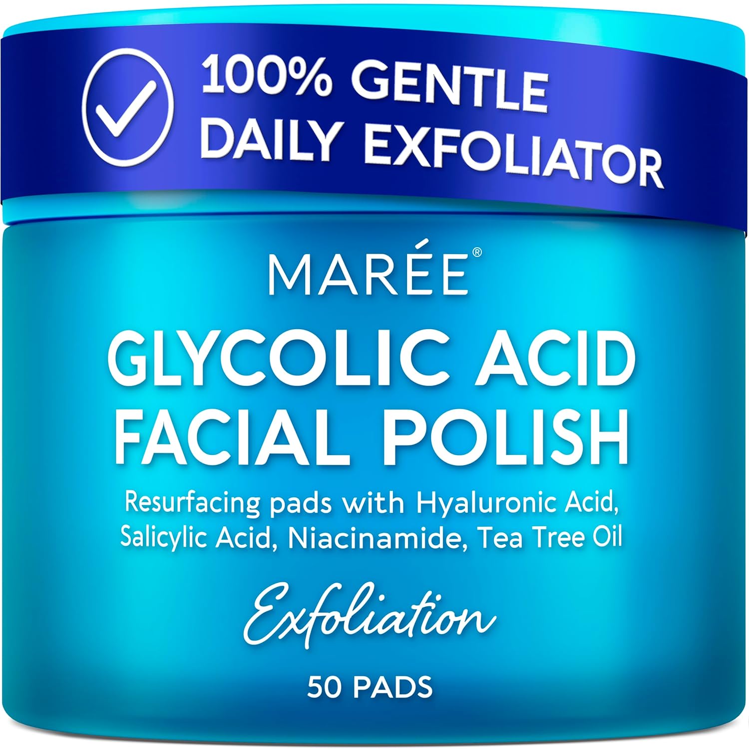 MAREE Glycolic Acid Pads - Toner Pads for Face Cleansing - Exfoliating Pad with Tea Tree Oil, Salicylic Acid & Vitamins E, B3, B5 - Facial Polishes & Peels, Skin Pore Resurfacing & Radiance - 50 Count