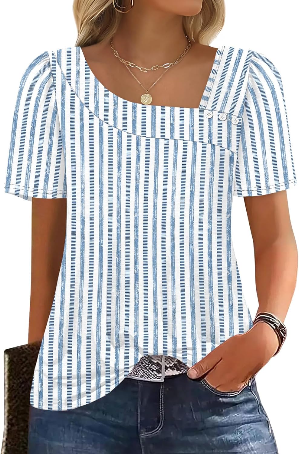 WIHOLL Womens Summer Tops Short Sleeve Shirts Square Neck Spring Outfits 2026 Fashion Clothing Blouses