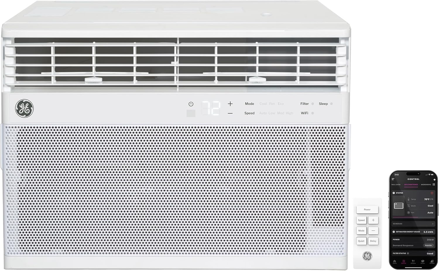 GE 14,000 BTU Smart Window Air Conditioner, Powerful Cooling for Large & Open Spaces up to 700 sq ft, Energy Efficient, Wi‑Fi, Alexa/Google, Quick Install Kit, White